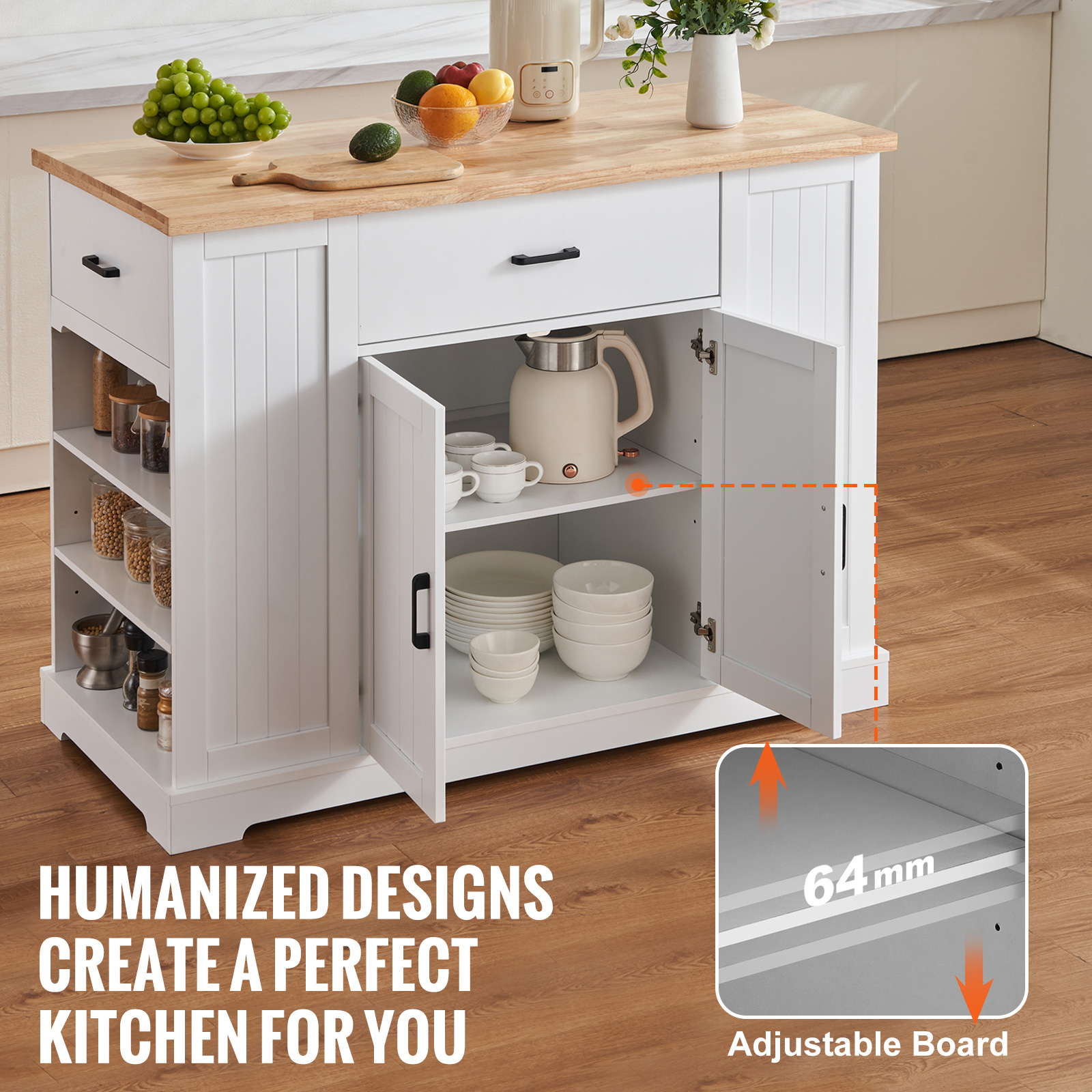 Drop-Leaf Kitchen Island Trolley Cart Wood Storage Cabinet w/ Drawers/Rack - Picture 80 of 110