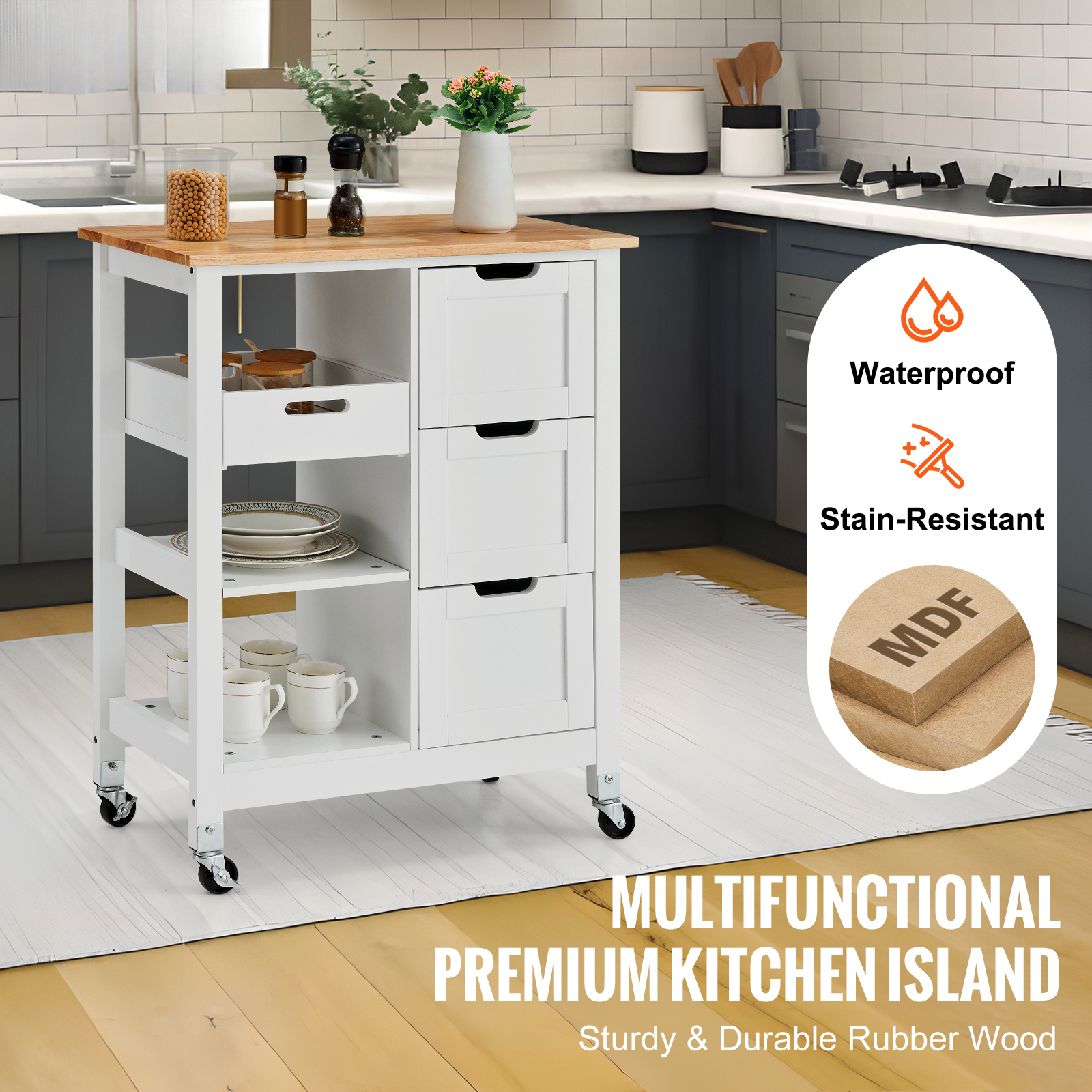 Drop-Leaf Kitchen Island Trolley Cart Wood Storage Cabinet w/ Drawers/Rack - Picture 52 of 110