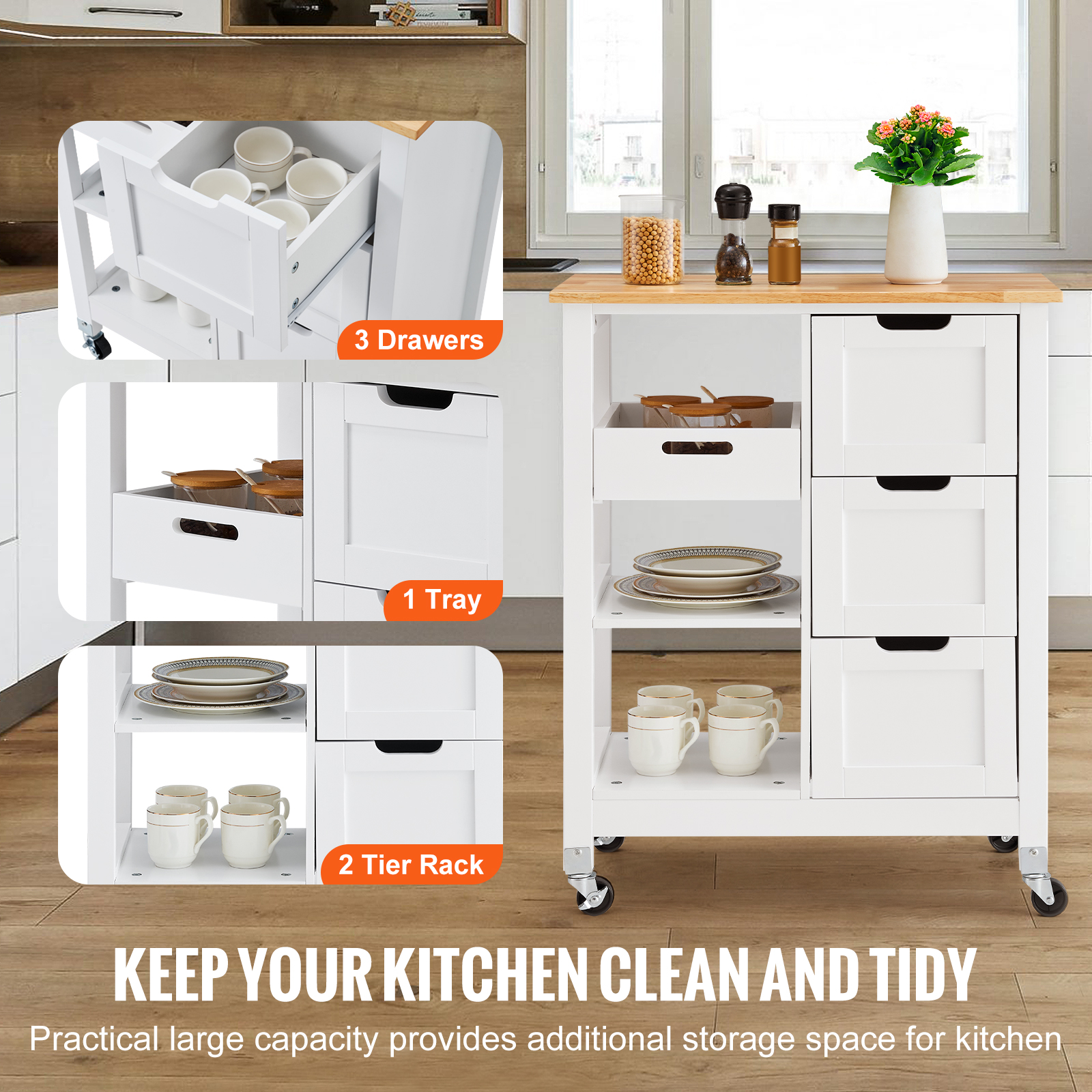 Drop-Leaf Kitchen Island Trolley Cart Wood Storage Cabinet w/ Drawers/Rack - Picture 53 of 110