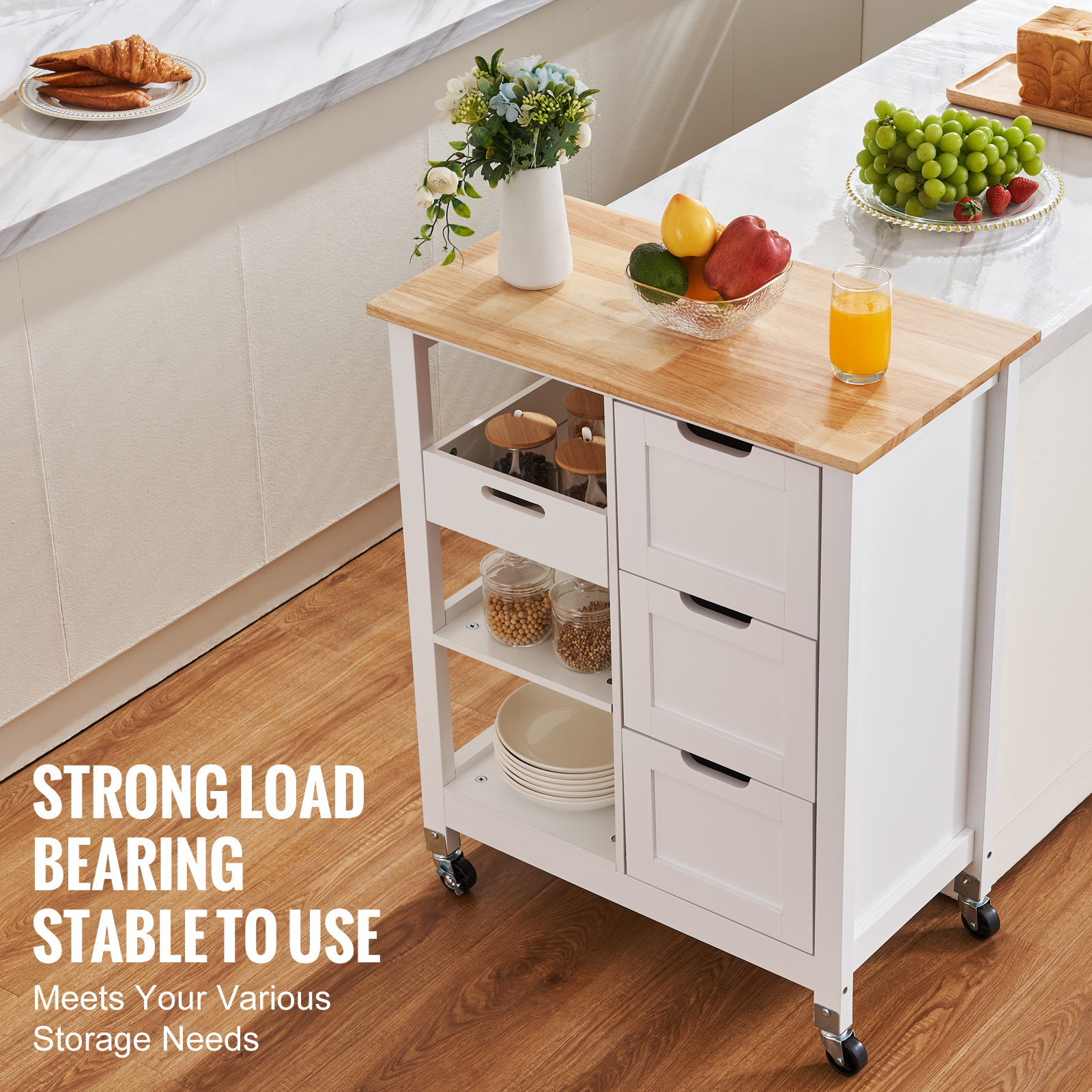 Drop-Leaf Kitchen Island Trolley Cart Wood Storage Cabinet w/ Drawers/Rack - Picture 55 of 110