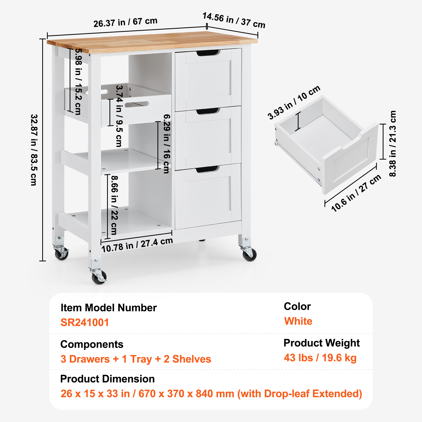 Drop-Leaf Kitchen Island Trolley Cart Wood Storage Cabinet w/ Drawers/Rack - Picture 57 of 110