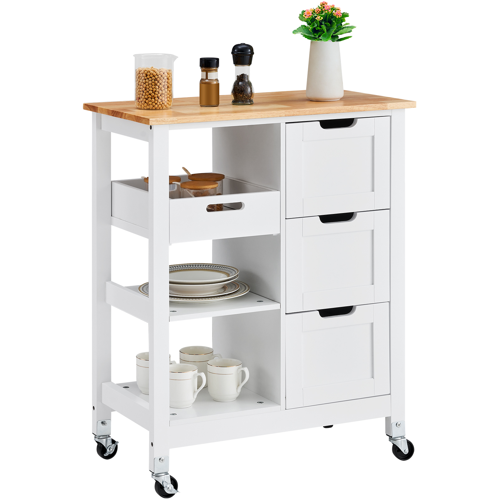 Xzkai Gray Wood 51 in. Kitchen Island with 5 Wheels and 2 Drawers, Towel Rack, Trash Can Storage Cabinet, Drop Leaf Cai-KI-48