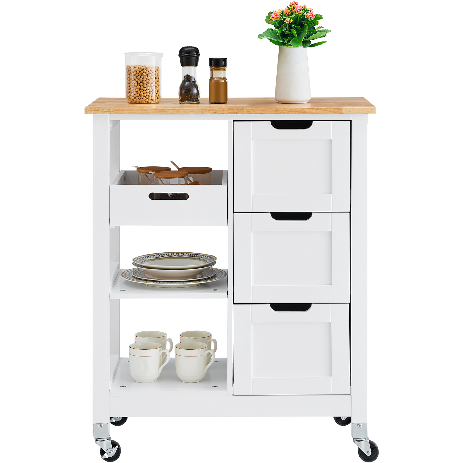 Drop-Leaf Kitchen Island Trolley Cart Wood Storage Cabinet w/ Drawers/Rack - Picture 60 of 110