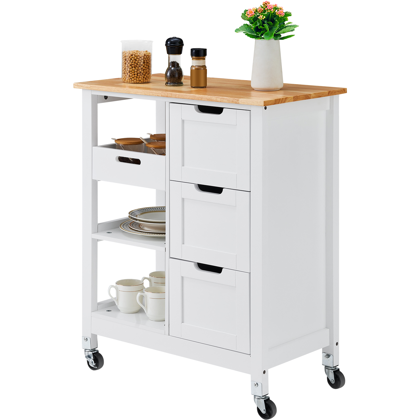 Drop-Leaf Kitchen Island Trolley Cart Wood Storage Cabinet w/ Drawers/Rack - Picture 62 of 110