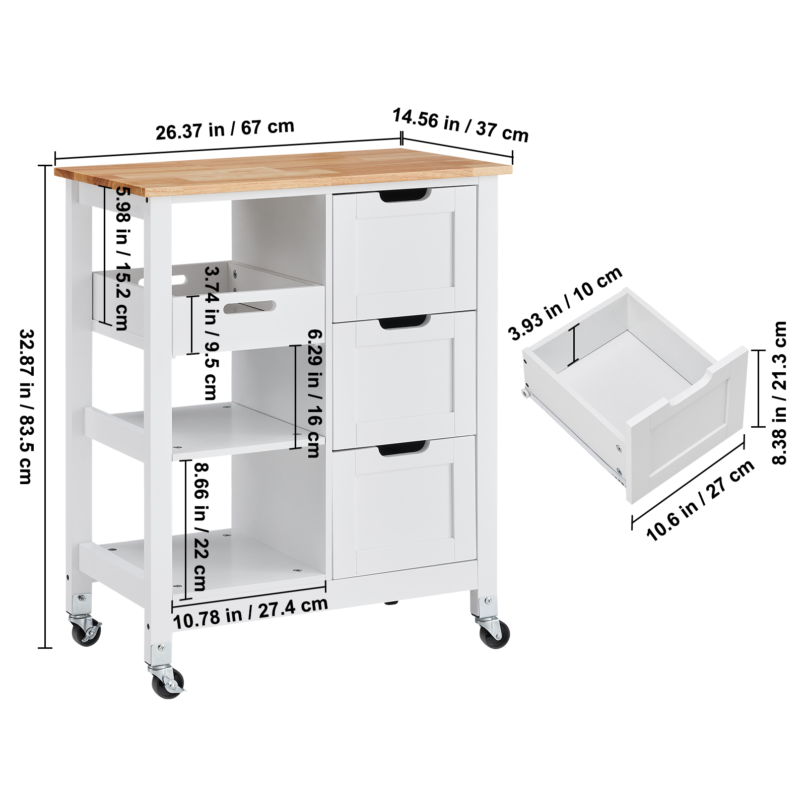 Drop-Leaf Kitchen Island Trolley Cart Wood Storage Cabinet w/ Drawers/Rack - Picture 58 of 110