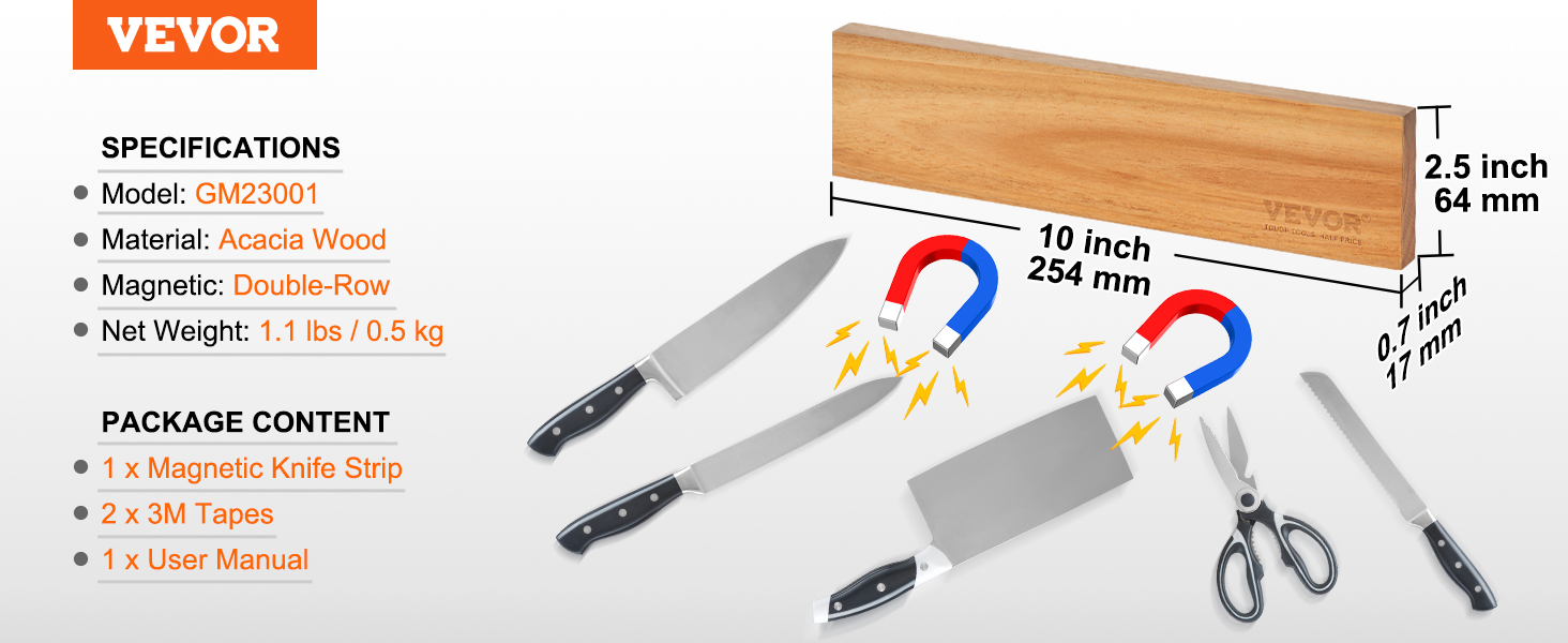 Soporte para cuchillos de pared de madera de acacia, potente soporte  magnético para cuchillos para pared para ahorrar espacio en la cocina, esta  tira
