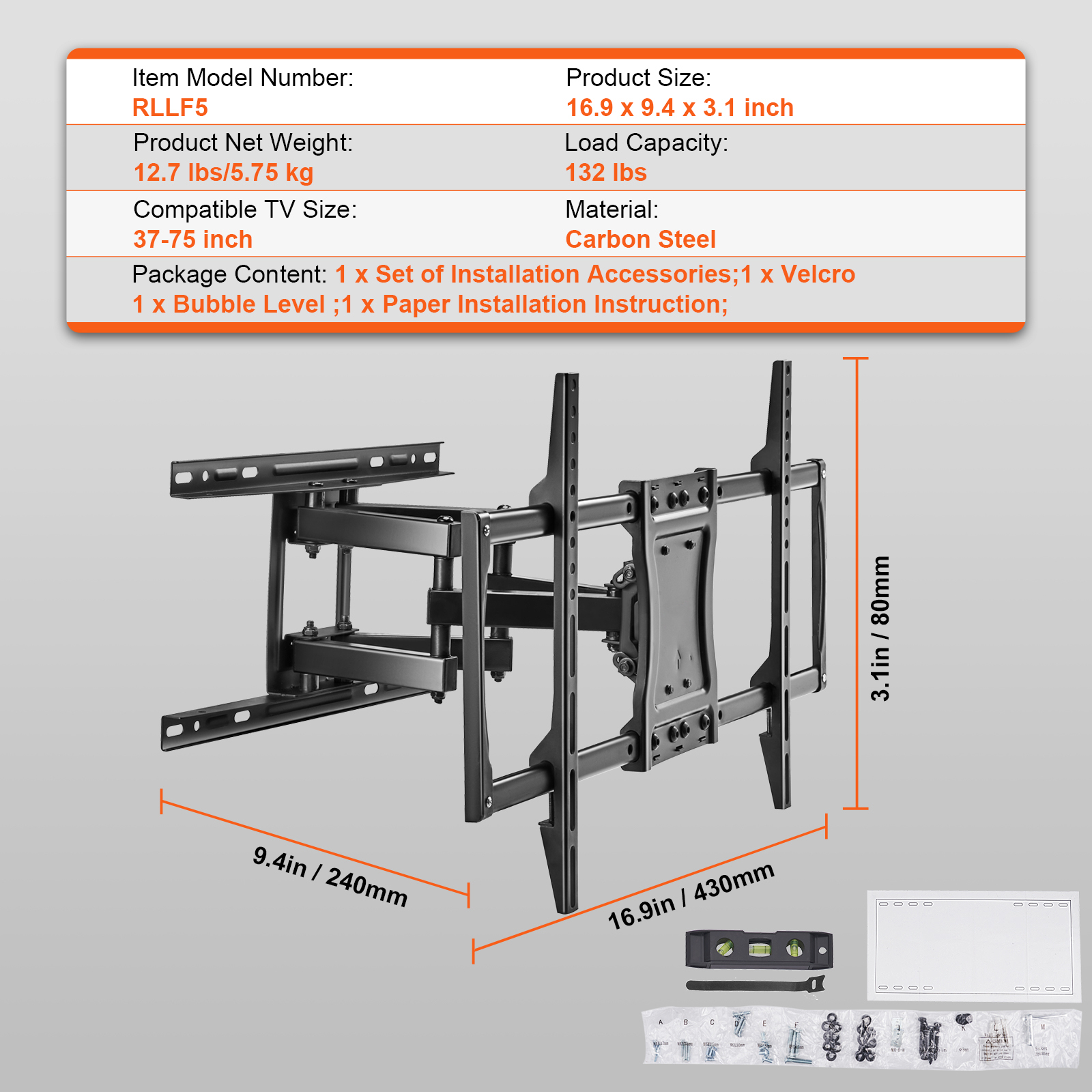 TV Wall Mount Full Motion for Most 26-90 inch TVs with Articulating Arms - Picture 33 of 50