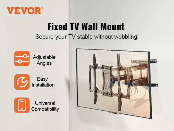 Support TV mural fixe - Pour télévisions de 37 à 85 pouces - Universel  jusqu'à 60 kg - Matériel de montage inclus