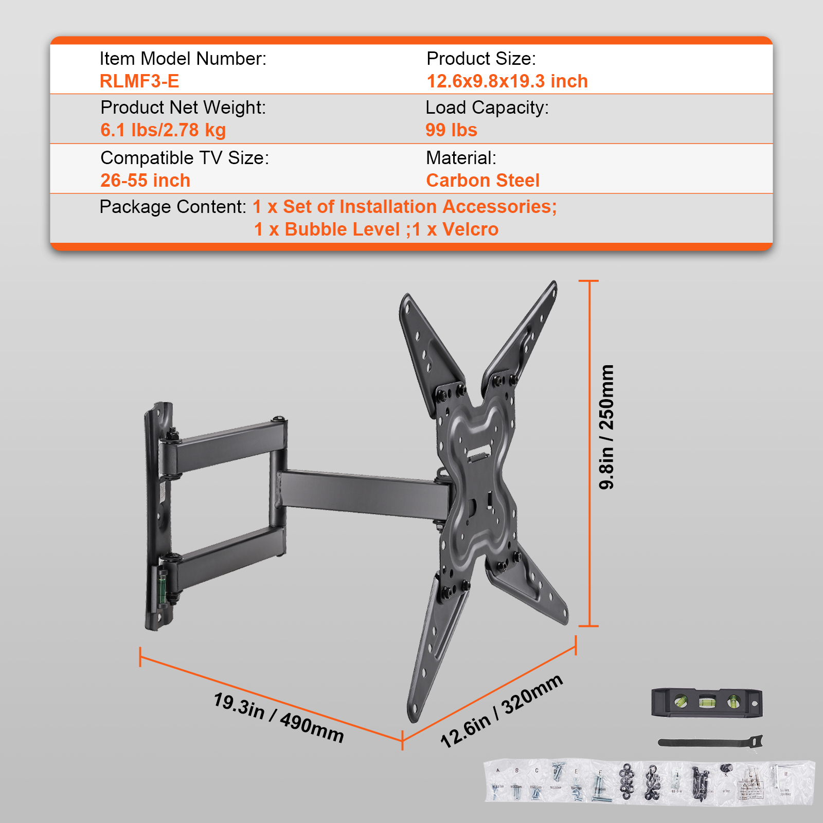 TV Wall Mount Full Motion for Most 26-90 inch TVs with Articulating Arms - Picture 21 of 50