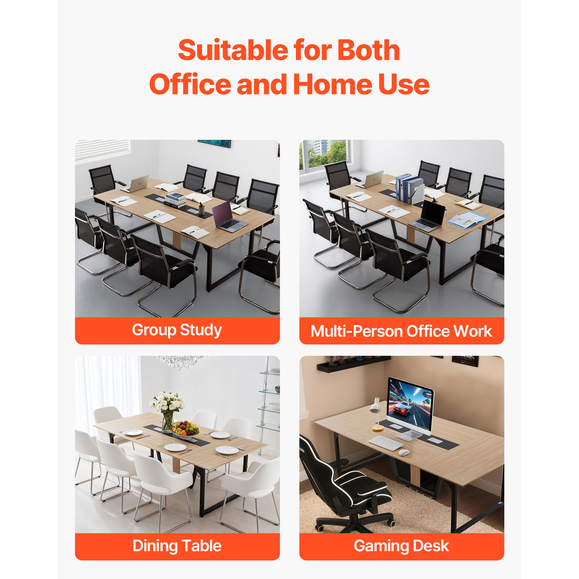 Uimoso Conference Table 6/8ft Rectangle/Boat Shape for Office Meetings