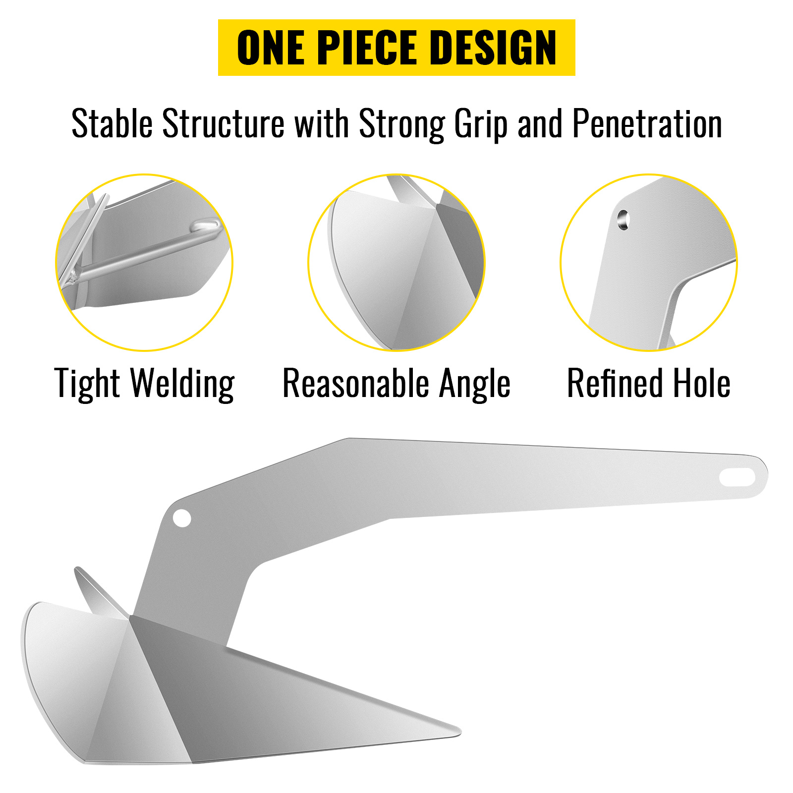 VEVOR Delta Type Boat Anchor 22 lb 10 kg Delta Anchor, Galvanized Steel