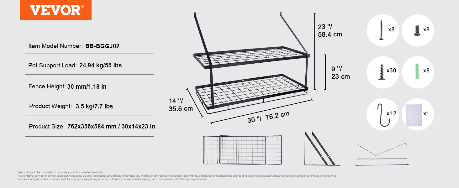 pot rack, wall mount,30 in