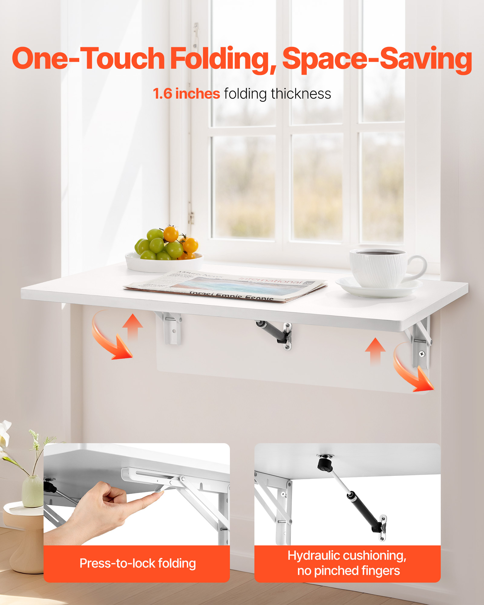 VEVOR Mesa Plegable de Pared Mesa Plegable Mesa de Comedor Mesa de Cocina Mesa de Pared 80x40/120x50cm - Imagen 77 de 110