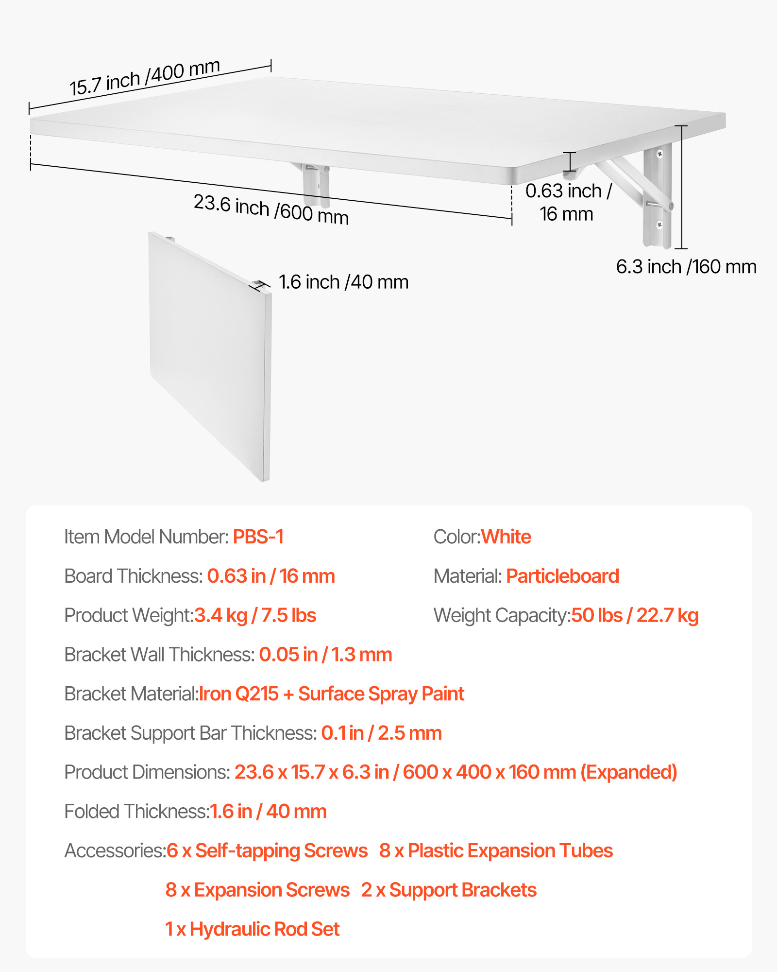 VEVOR Mesa Plegable de Pared Mesa Plegable Mesa de Comedor Mesa de Cocina Mesa de Pared 80x40/120x50cm - Imagen 81 de 110