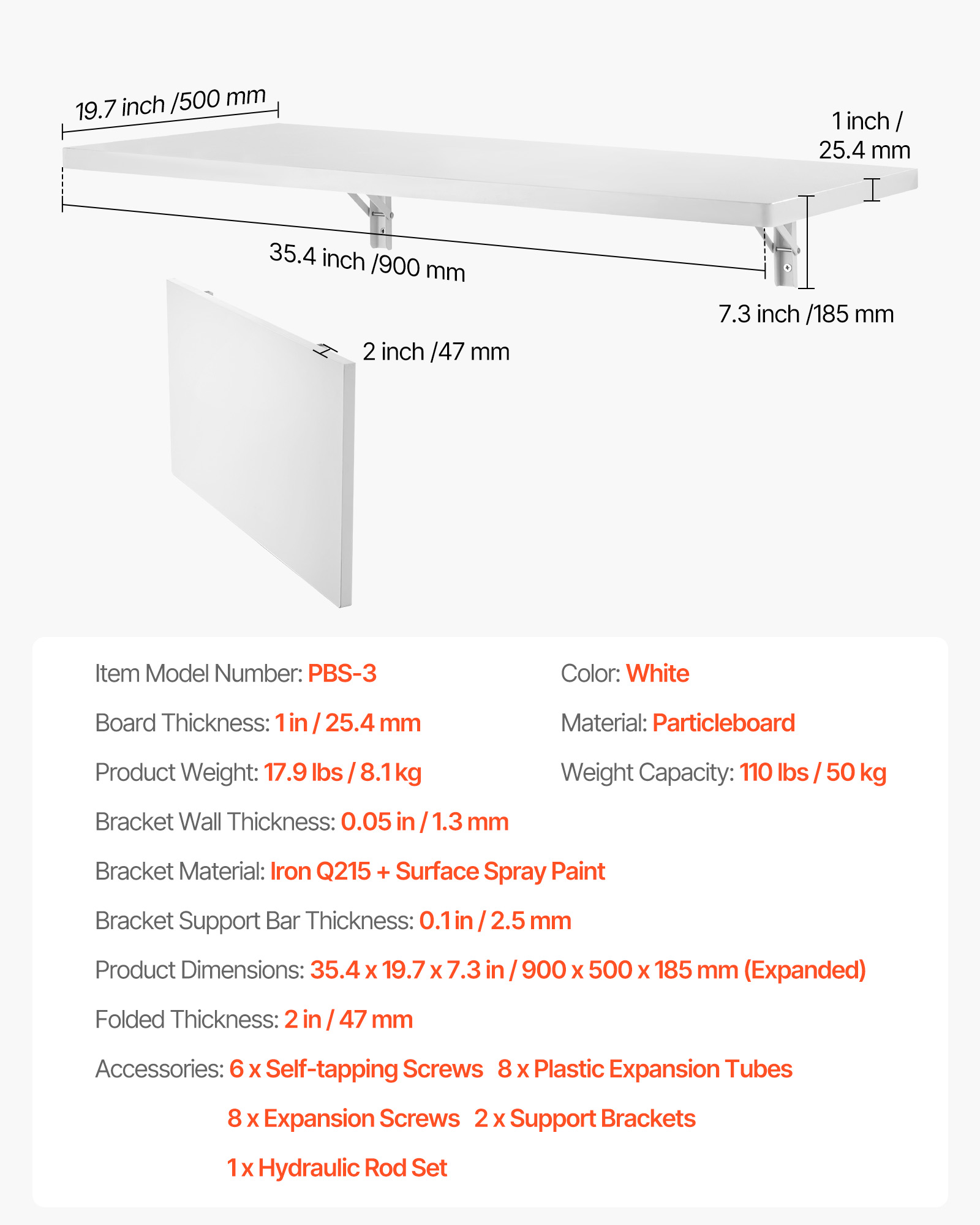 VEVOR Mesa Plegable de Pared Mesa Plegable Mesa de Comedor Mesa de Cocina Mesa de Pared 80x40/120x50cm - Imagen 9 de 110