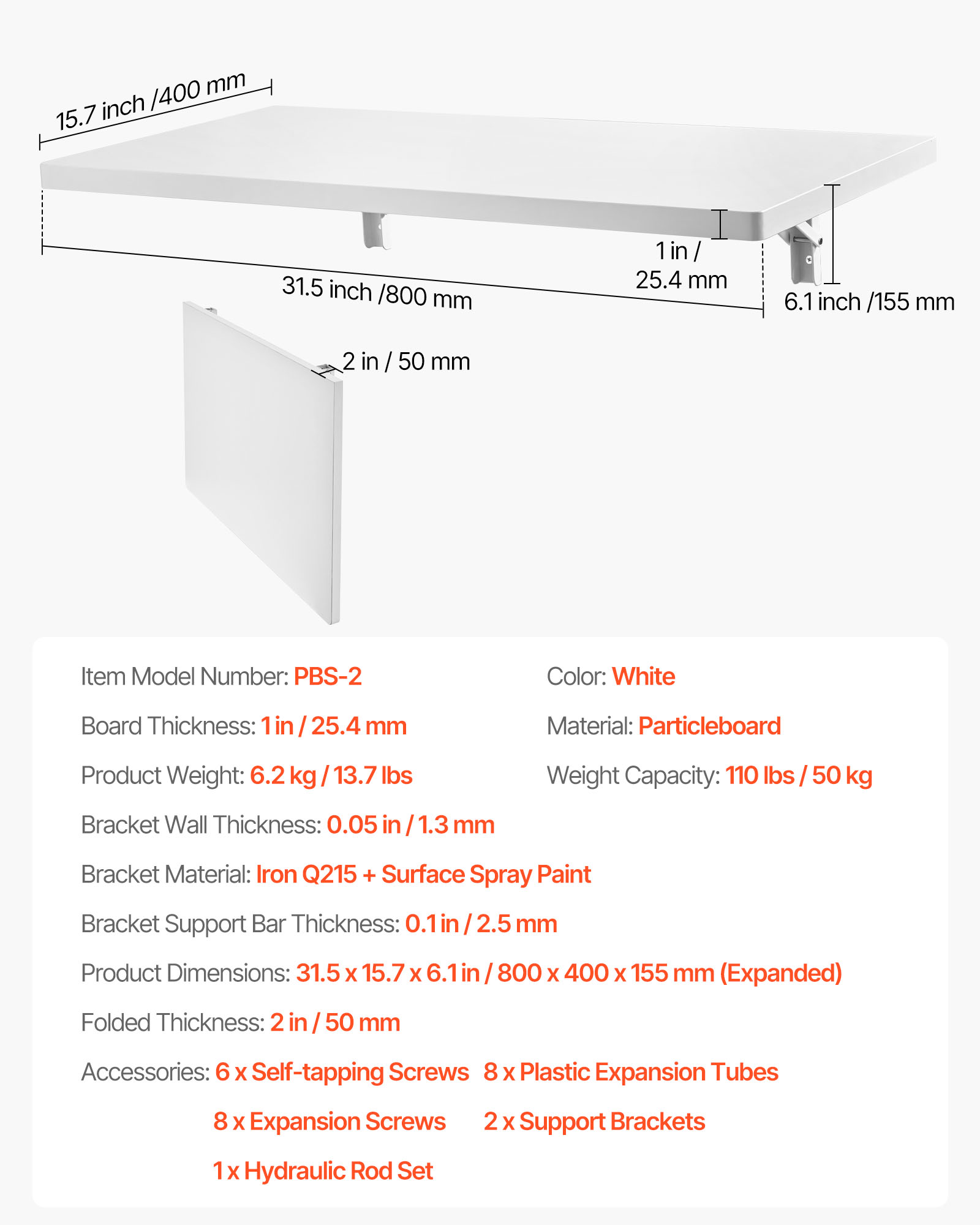 VEVOR Mesa Plegable de Pared Mesa Plegable Mesa de Comedor Mesa de Cocina Mesa de Pared 80x40/120x50cm - Imagen 69 de 110