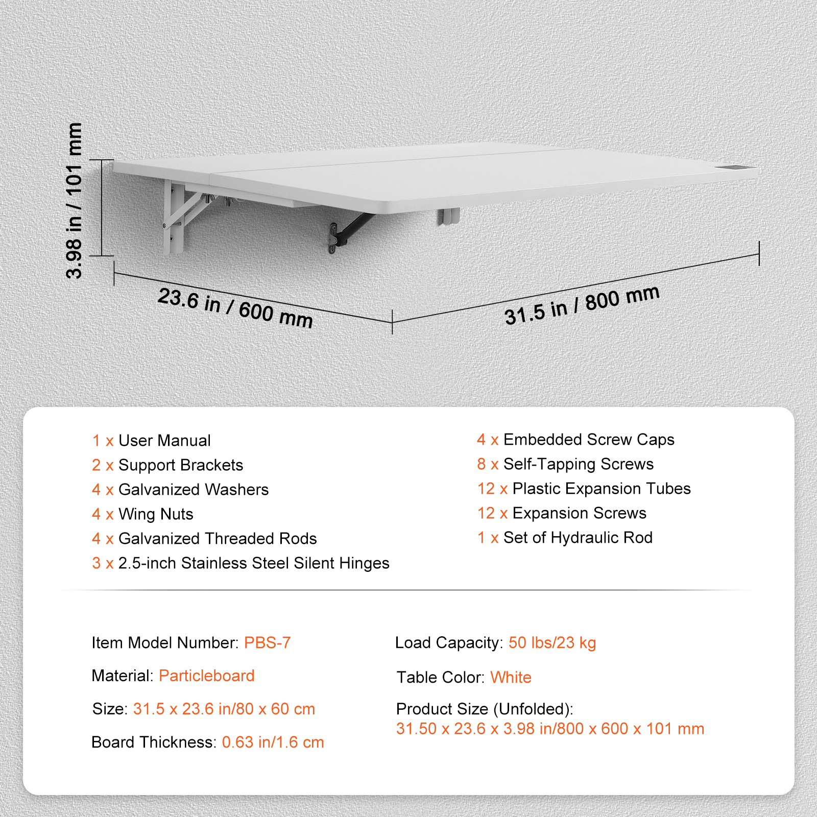 VEVOR Mesa Plegable de Pared Mesa Plegable Mesa de Comedor Mesa de Cocina Mesa de Pared 80x40/120x50cm - Imagen 21 de 110