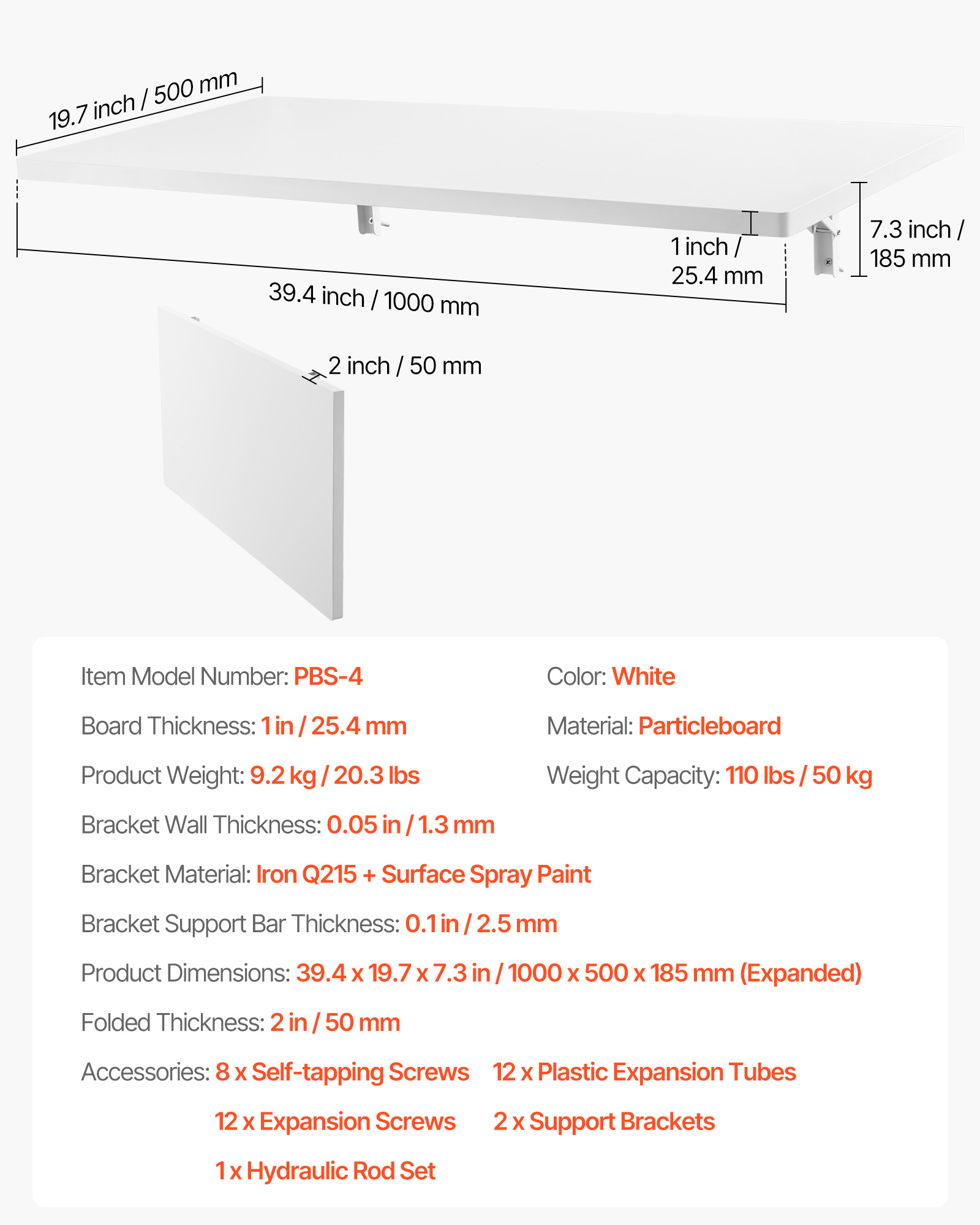 VEVOR Mesa Plegable de Pared Mesa Plegable Mesa de Comedor Mesa de Cocina Mesa de Pared 80x40/120x50cm - Imagen 57 de 110