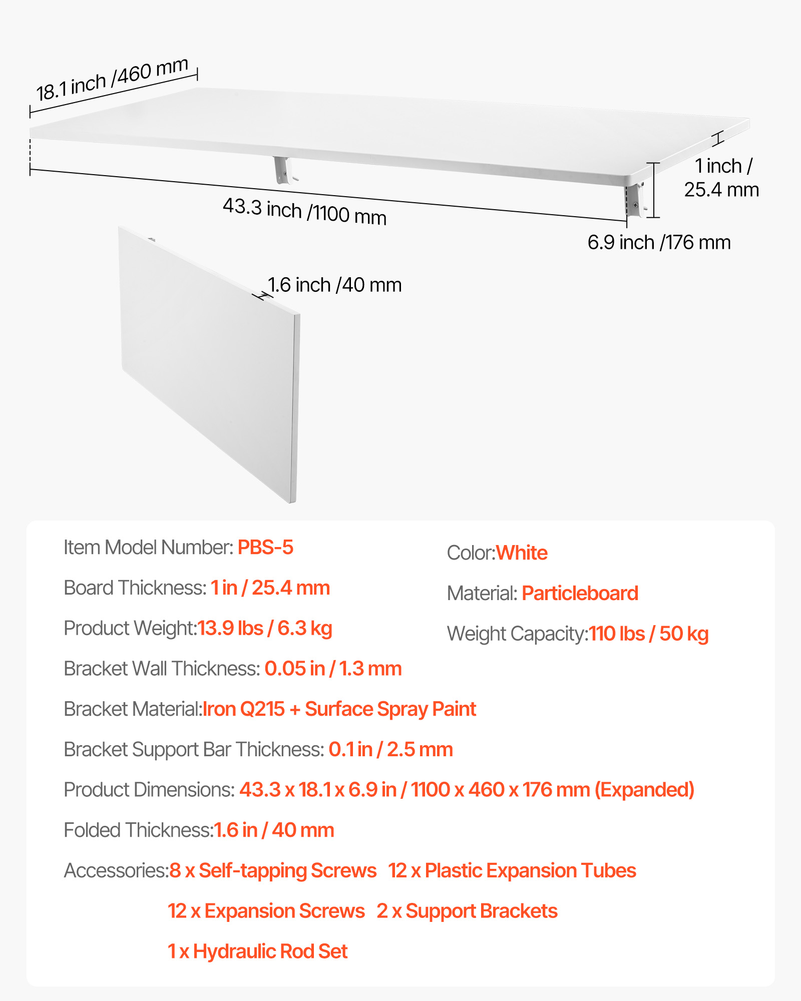 VEVOR Mesa Plegable de Pared Mesa Plegable Mesa de Comedor Mesa de Cocina Mesa de Pared 80x40/120x50cm - Imagen 105 de 110