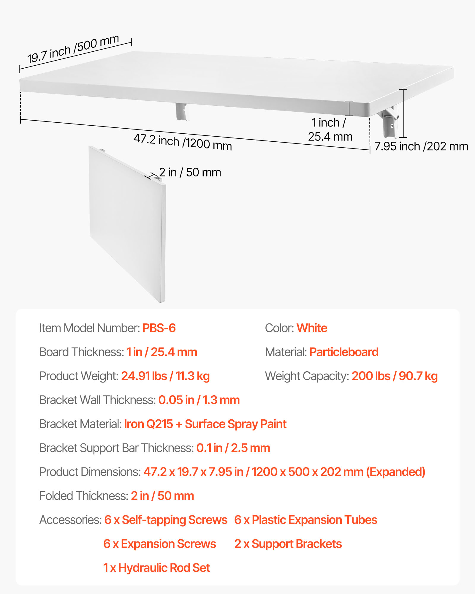 VEVOR Mesa Plegable de Pared Mesa Plegable Mesa de Comedor Mesa de Cocina Mesa de Pared 80x40/120x50cm - Imagen 93 de 110