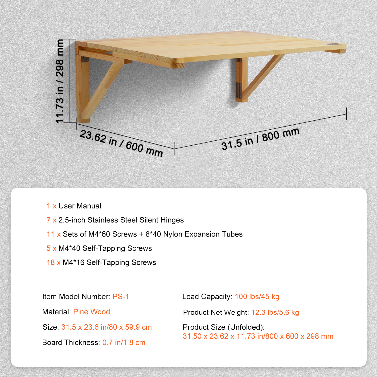 VEVOR Mesa Plegable de Pared Mesa Plegable Mesa de Comedor Mesa de Cocina Mesa de Pared 80x40/120x50cm - Imagen 33 de 110