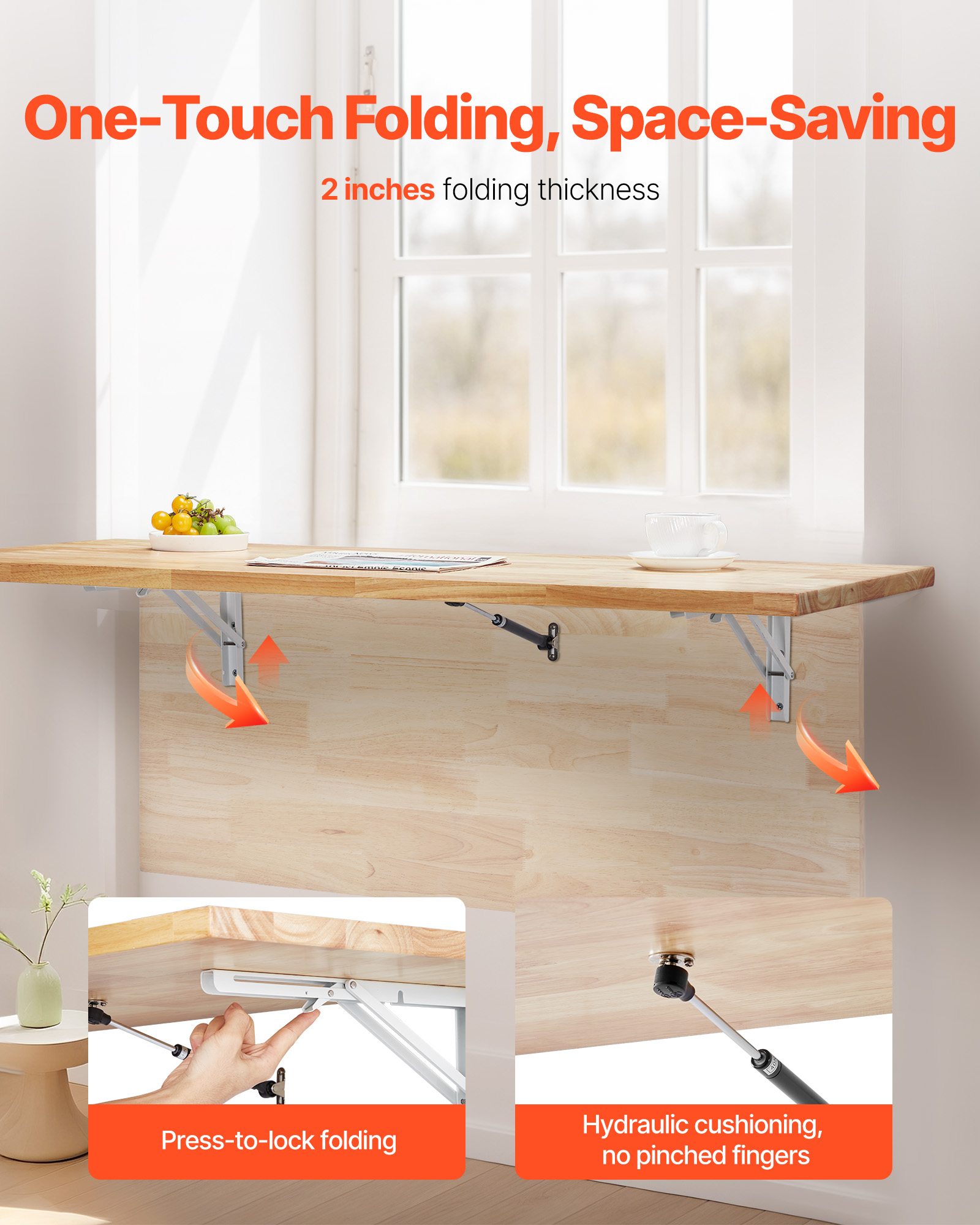VEVOR Mesa Plegable de Pared Mesa Plegable Mesa de Comedor Mesa de Cocina Mesa de Pared 80x40/120x50cm - Imagen 41 de 110