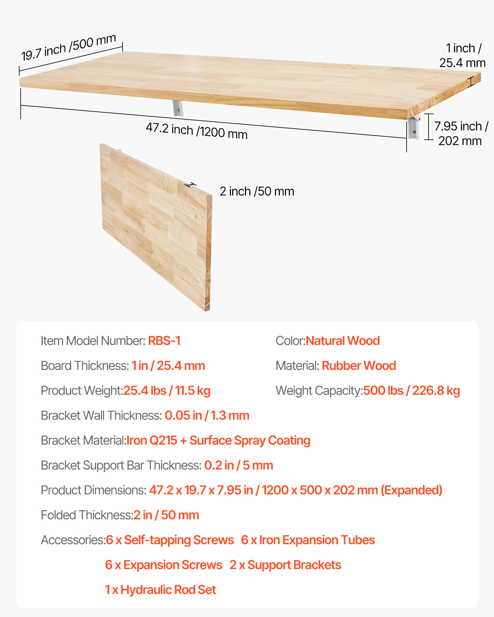 VEVOR Mesa Plegable de Pared Mesa Plegable Mesa de Comedor Mesa de Cocina Mesa de Pared 80x40/120x50cm - Imagen 45 de 110