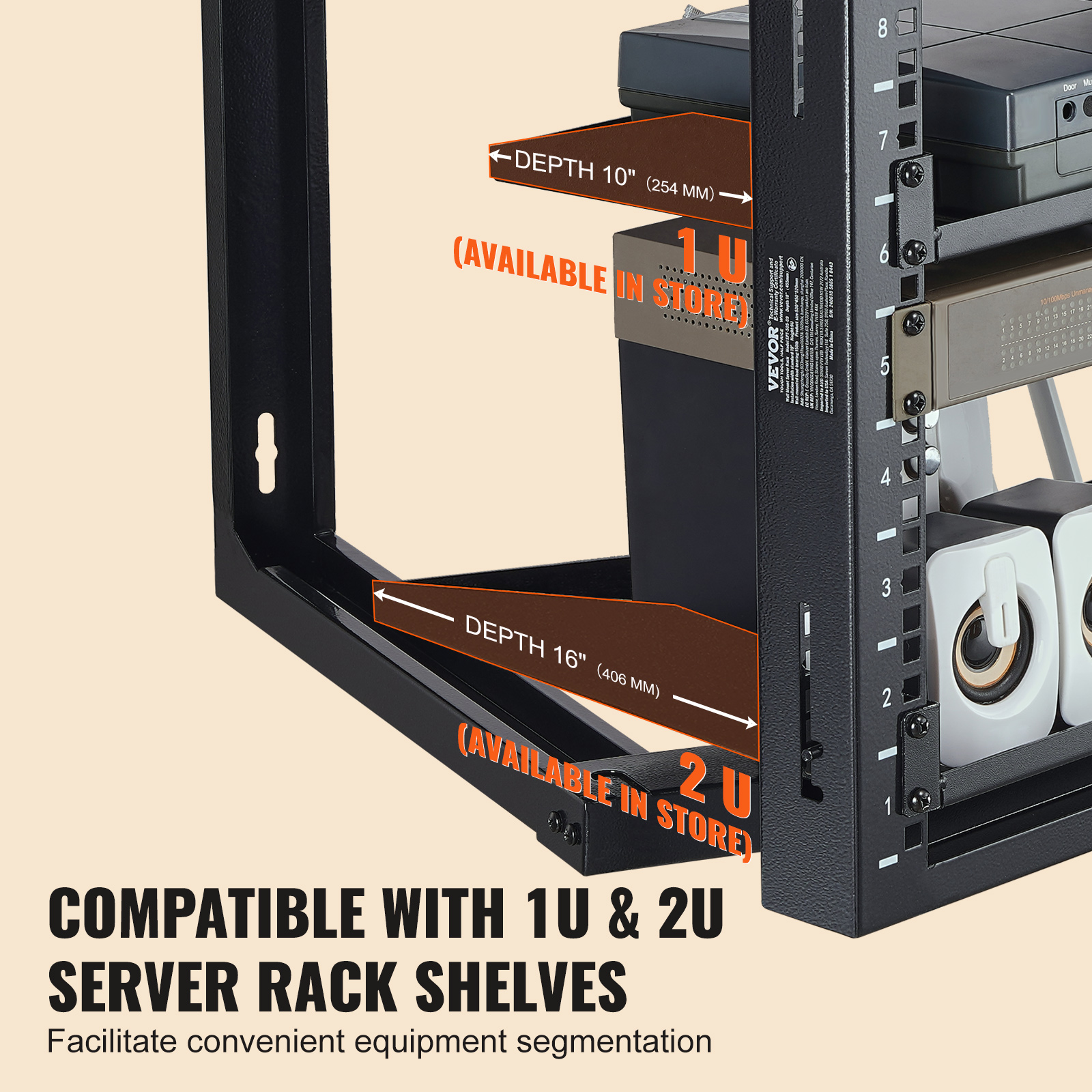 VEVOR 9U Wall Mount Rack 150 lbs/68.04 kg Open Frame Server Network Rack Black - Picture 6 of 12