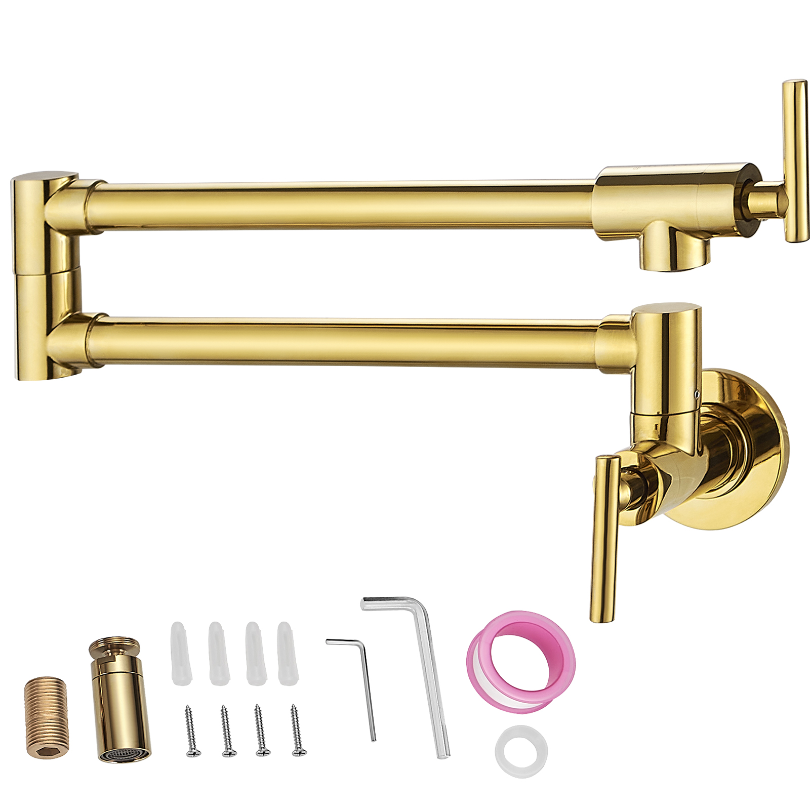 VEVOR Pot Filler Faucet, Solid Brass Commercial Wall Mount Kitchen Stove  Faucet with Gold Finish, Folding Restaurant Sink Faucet with Double Joint 