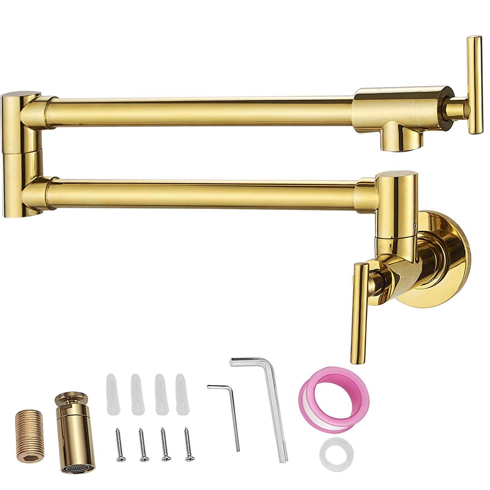 VEVOR Pot Filler Faucet, Solid Brass Commercial Wall Mount Kitchen Stove  Faucet with Gold Brushed Finish, Folding Restaurant Sink Faucet with Double  Joint Swing Arm  Handles VEVOR US