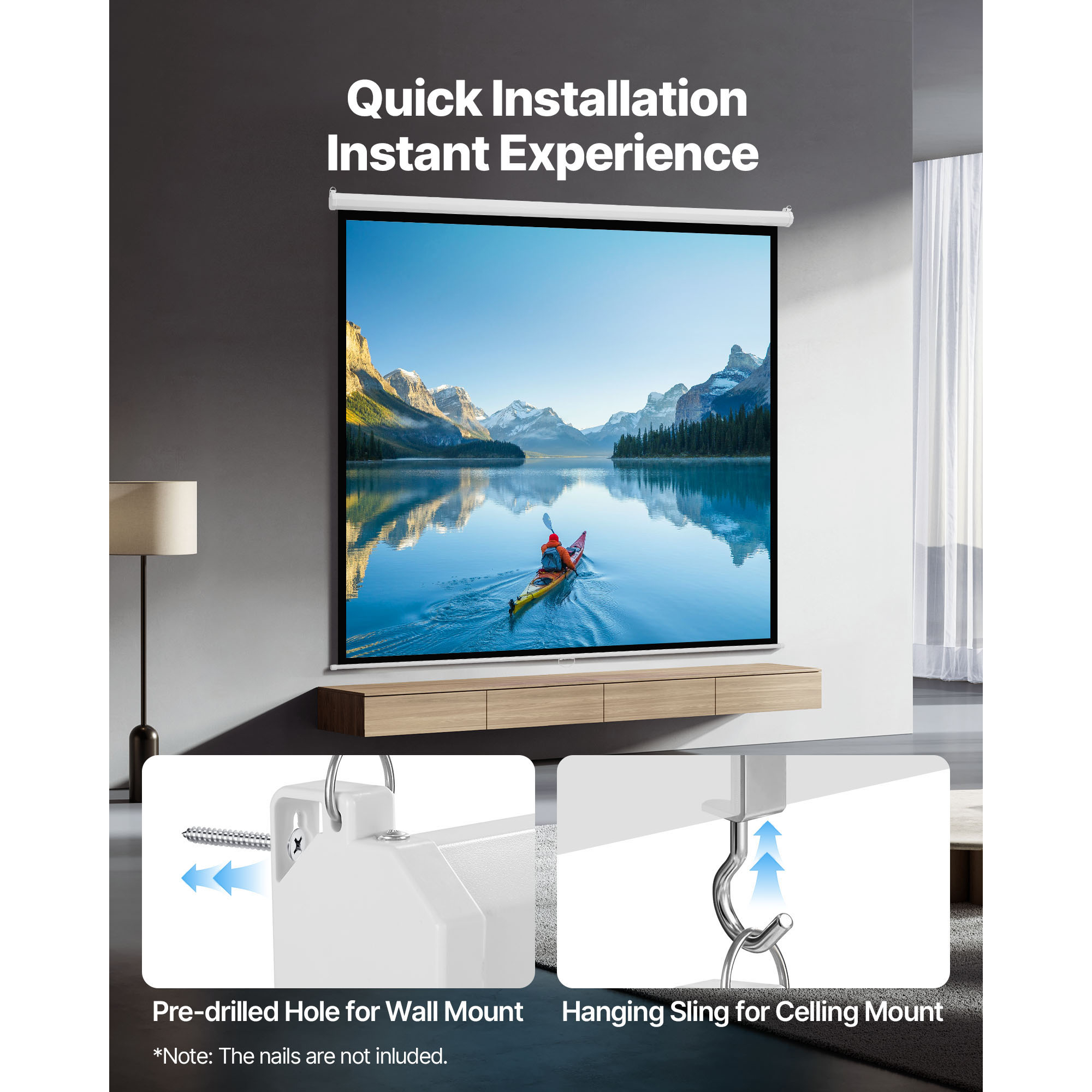 Uimoso Manual/Motorized Projection Screen 72-150 in Wall-Mount Display Screen