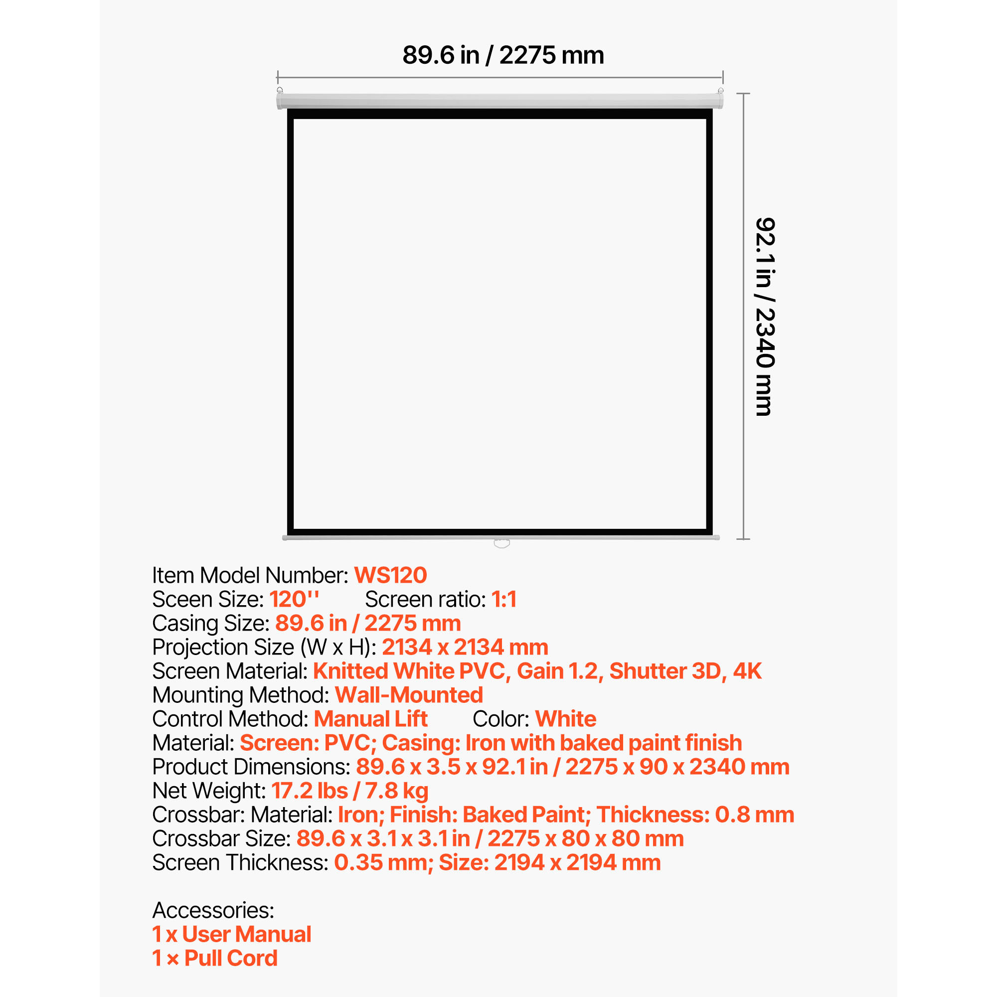 Uimoso Manual/Motorized Projection Screen 72-150 in Wall-Mount Display Screen