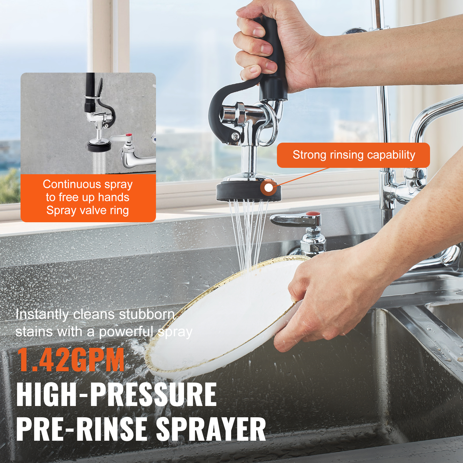 Commercial Pre-Rinse Kitchen Sink Faucet w/ Sprayer Mixer Tap 21-47in - Picture 42 of 86