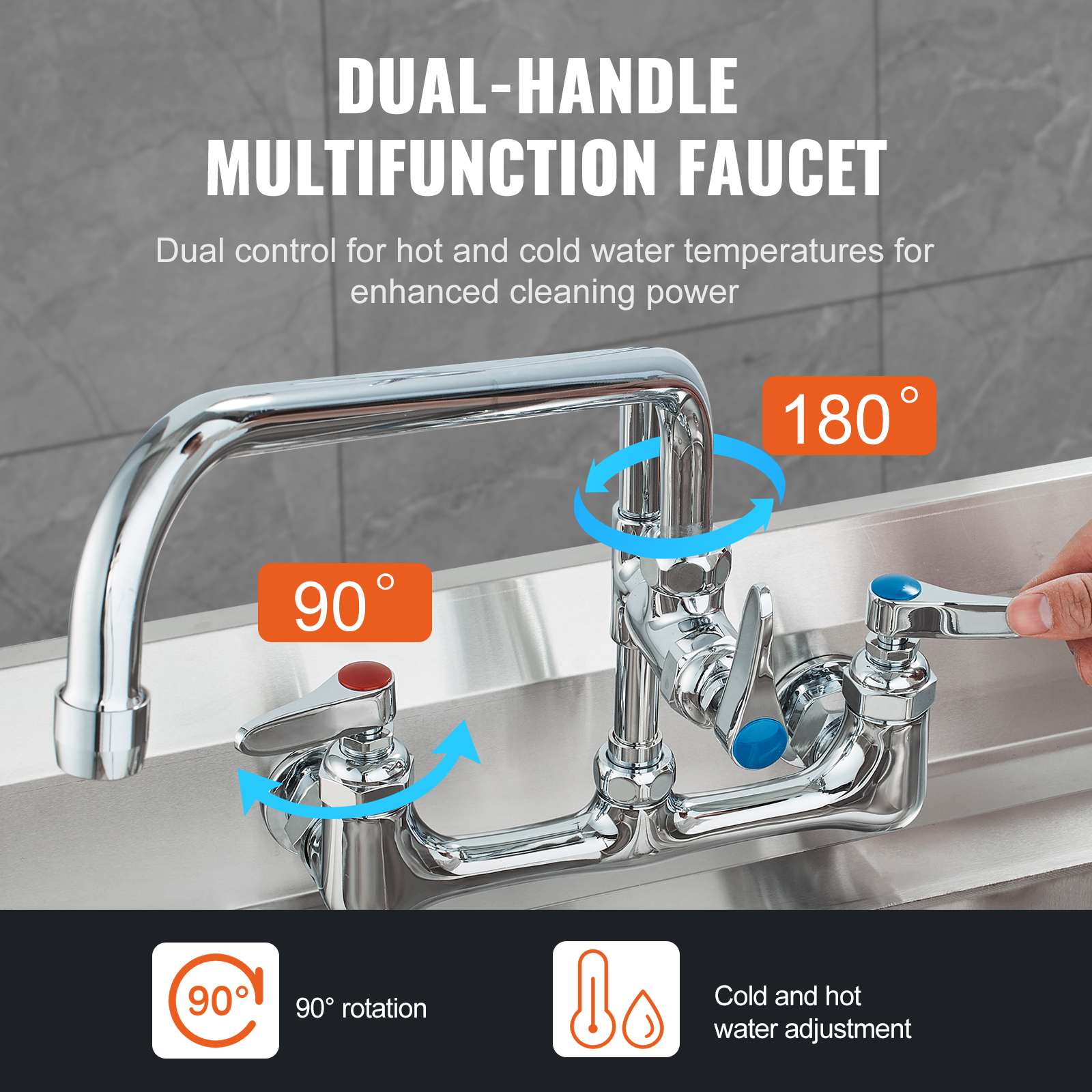 Commercial Pre-Rinse Kitchen Sink Faucet w/ Sprayer Mixer Tap 21-47in - Picture 43 of 86