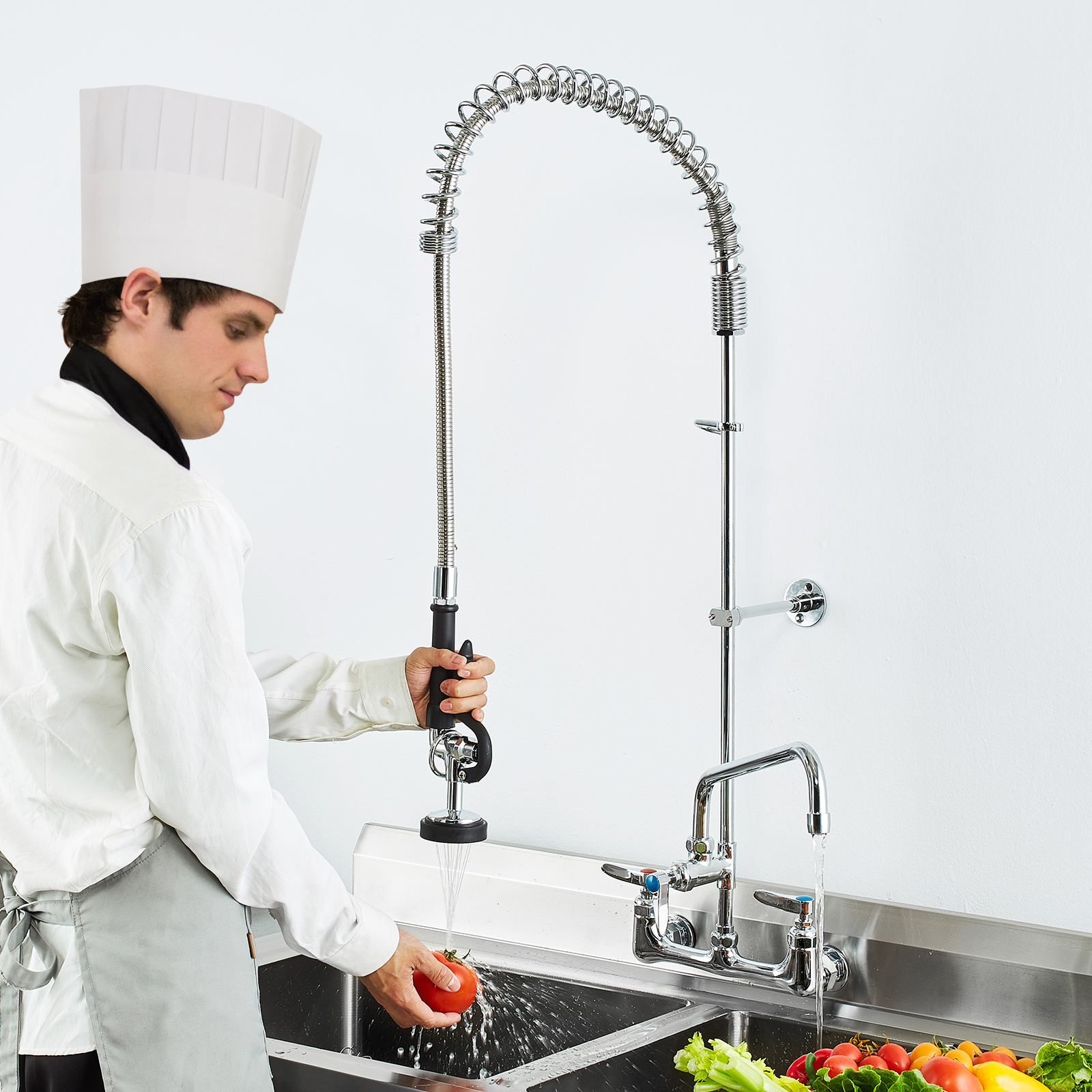 Commercial Pre-Rinse Kitchen Sink Faucet w/ Sprayer Mixer Tap 21-47in - Picture 46 of 86