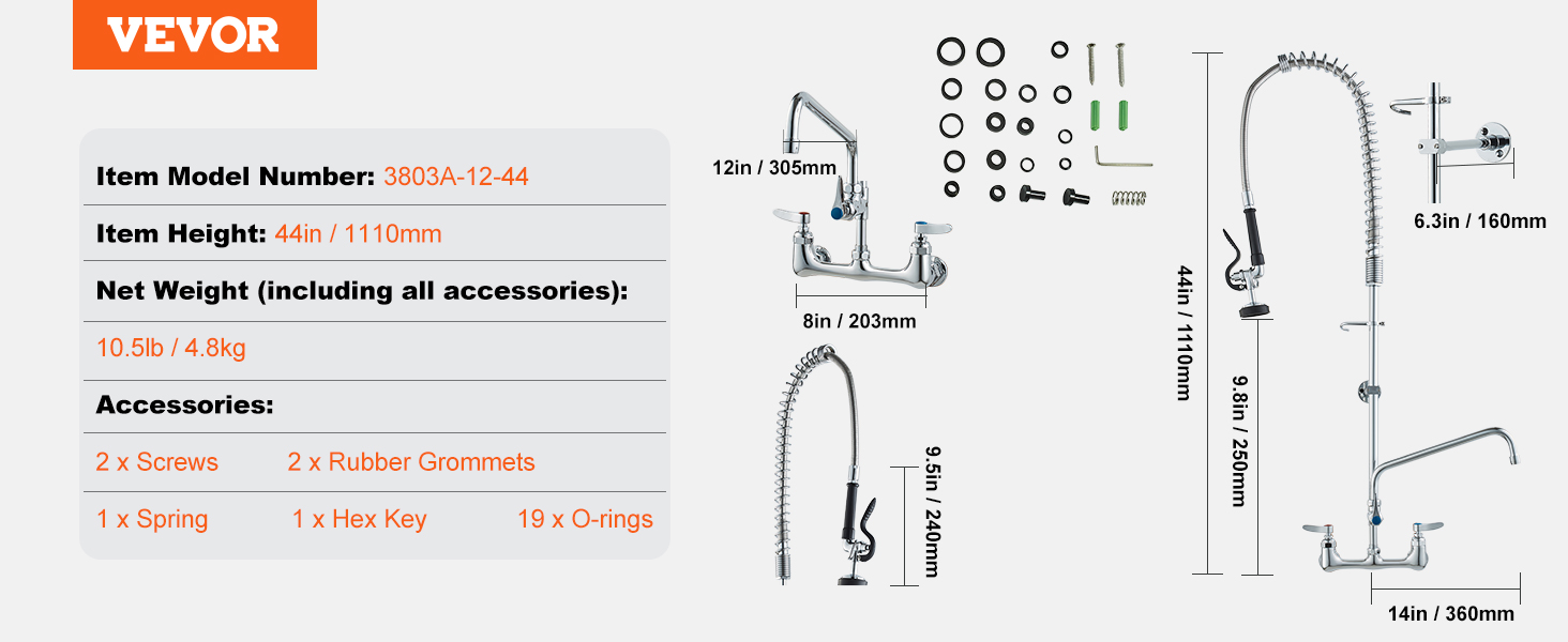 Commercial Faucet,Pre-Rinse Sprayer,Brass Constructed