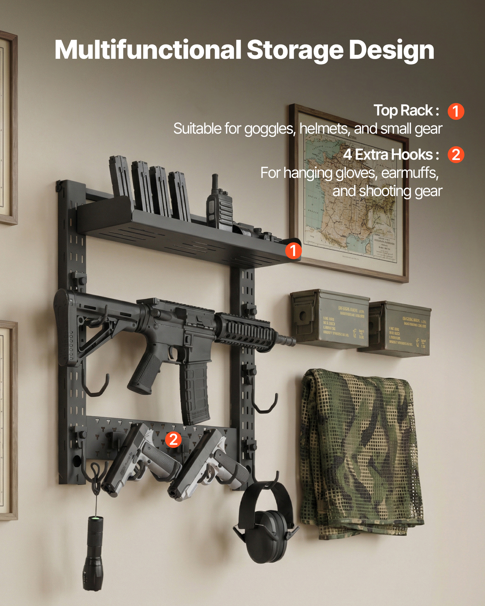 VEVOR Gun Rack Wall Mount/Floor Standing Tactical Rack Holds 2/3/4/5/6 ...