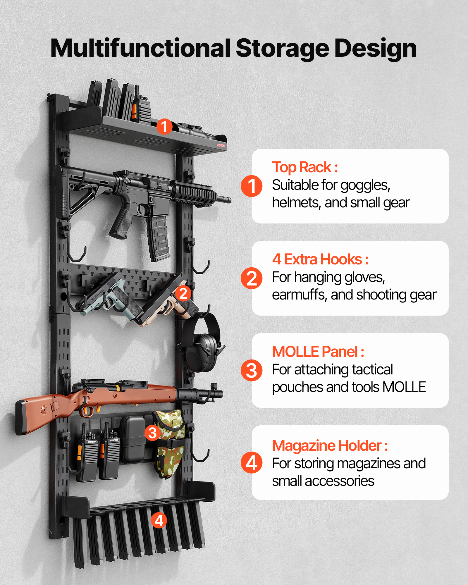 Tactcal Gun Rack VEVOR Gun Rack Wall Mount/Floor Standing Tactical Rack Holds 2/3/4/5/6 ...