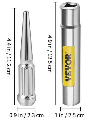 Impact Chrome Spiked Solid Metal Lug Nuts M14x1.5 Thread 4.4 Inch Tall  Closed End Bulge Acorn Spike Lug Nut 1 Long Socket Key