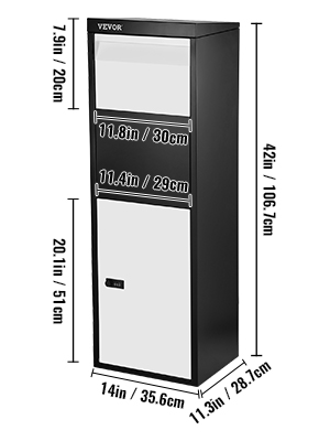 VEVOR Package Delivery Box, 14'' x 11.3'' x 42'' Galvanized Steel Parcel Mailbox w/Code Lock & Mounting Hardware, for Outdoor Porch, Curbside, Large, x11.3''x42'', Black and White