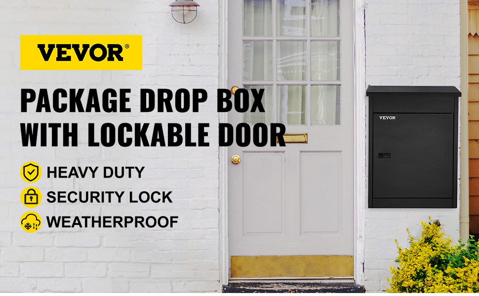 Parcel Drop Box,Black,Lockable Door