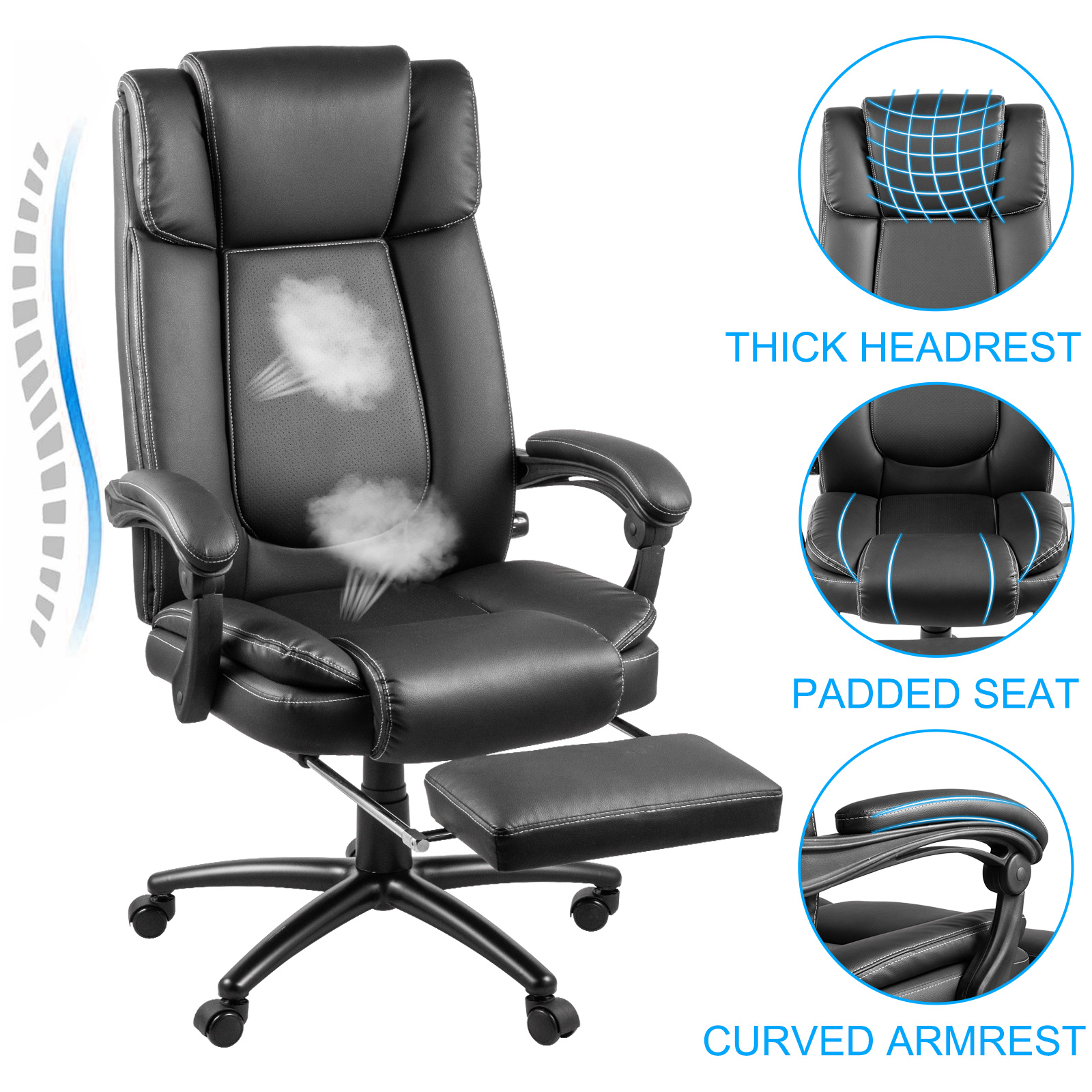 Details about   Executive Office Chair High-Back Task Ergonomic Computer Desk Study PU Leather 1 