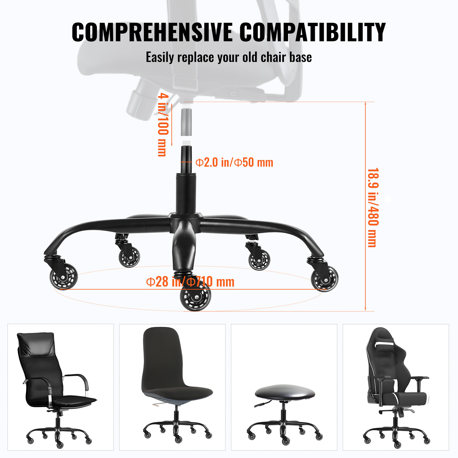 Office Chair Base Replacement 28" Swivel Chair Base 2500lbs Plastic/Metal - Picture 101 of 108