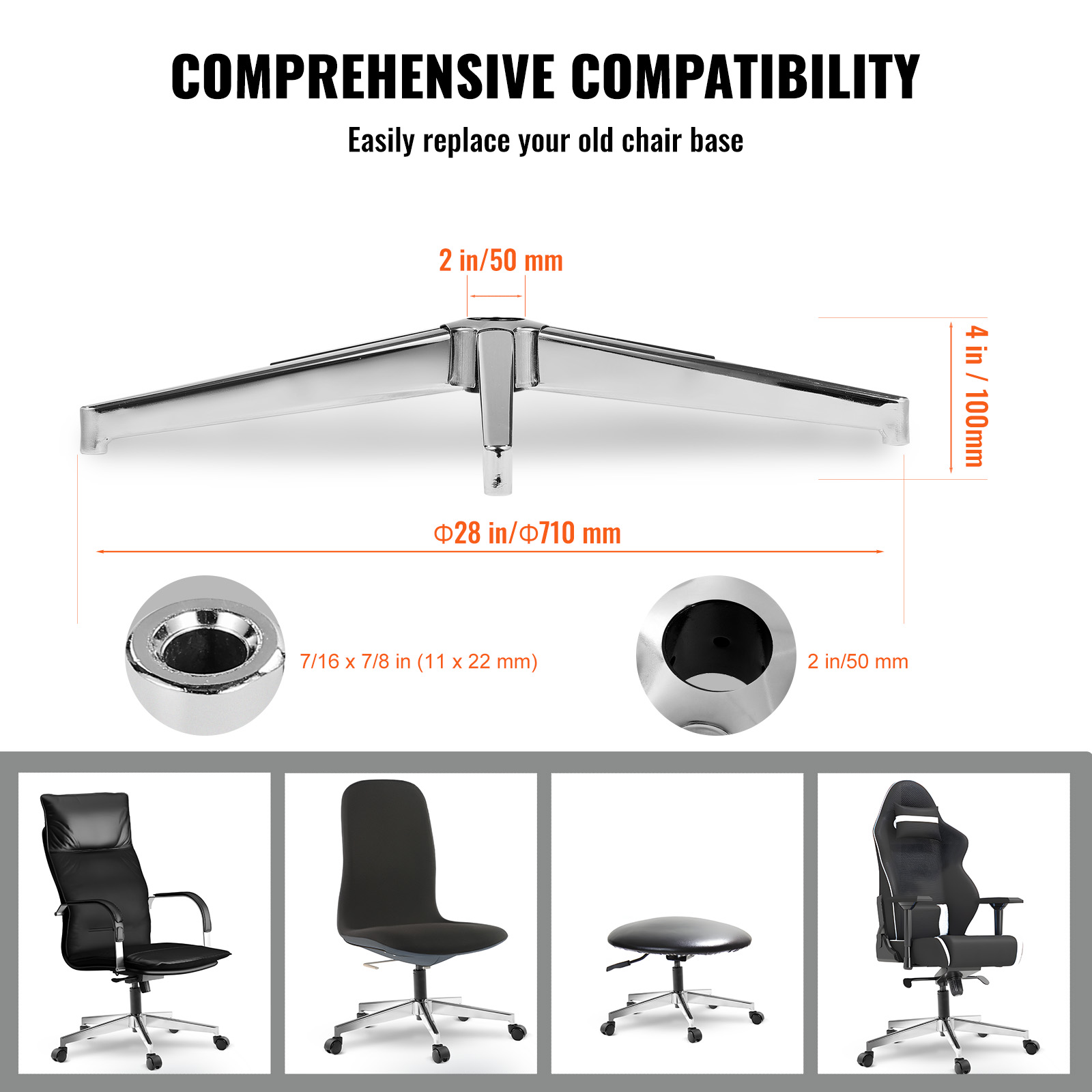Office Chair Base Replacement 28" Swivel Chair Base 2500lbs Plastic/Metal - Picture 29 of 108