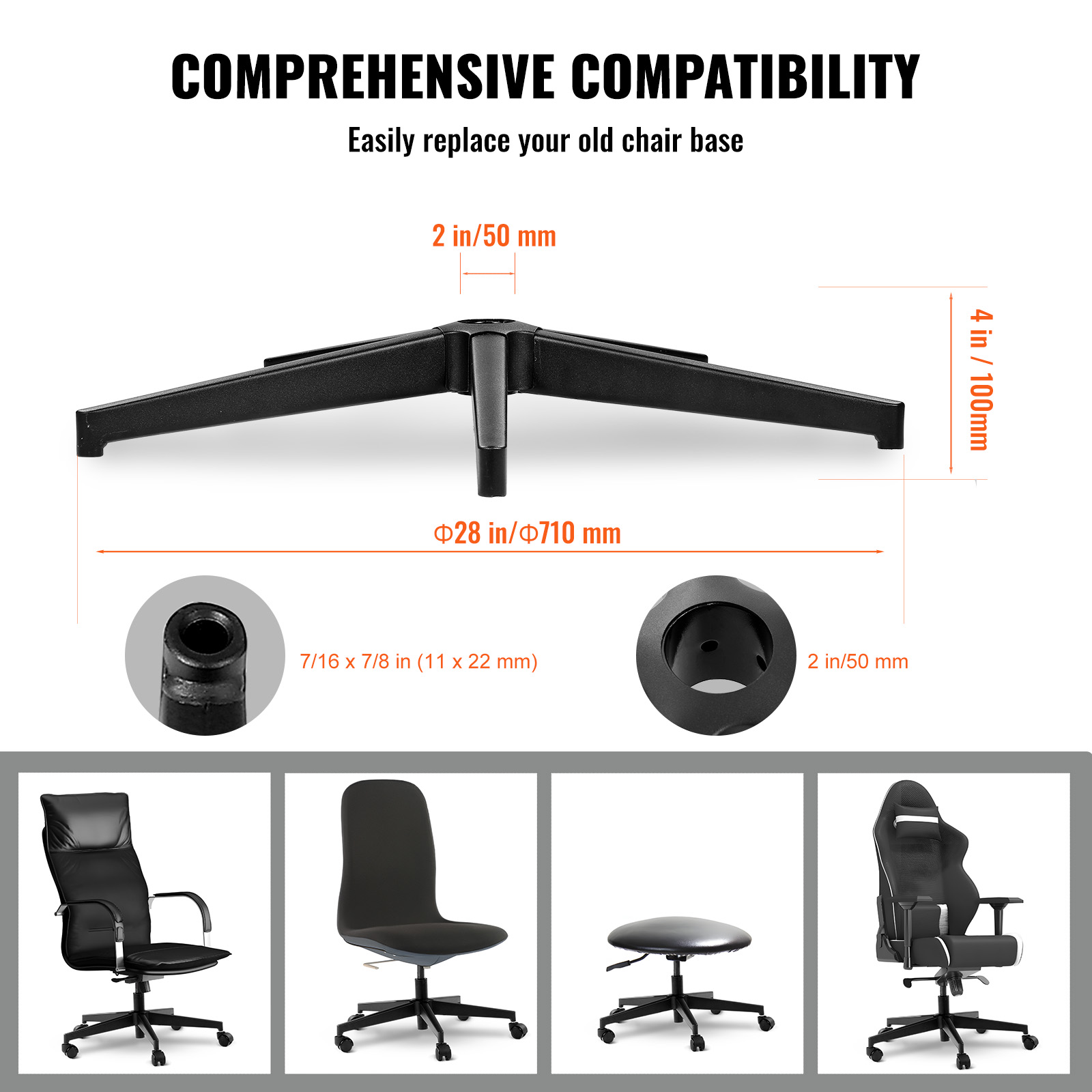 Office Chair Base Replacement 28" Swivel Chair Base 2500lbs Plastic/Metal - Picture 41 of 108