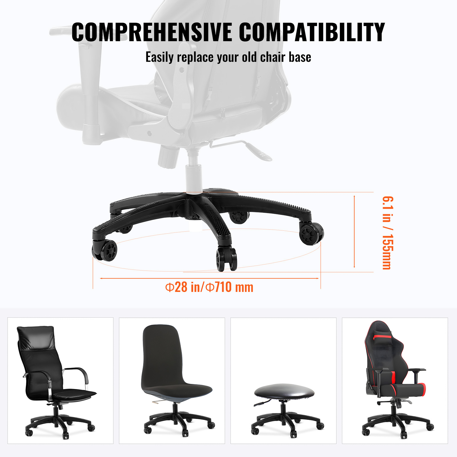 Office Chair Base Replacement 28" Swivel Chair Base 2500lbs Plastic/Metal - Picture 17 of 108