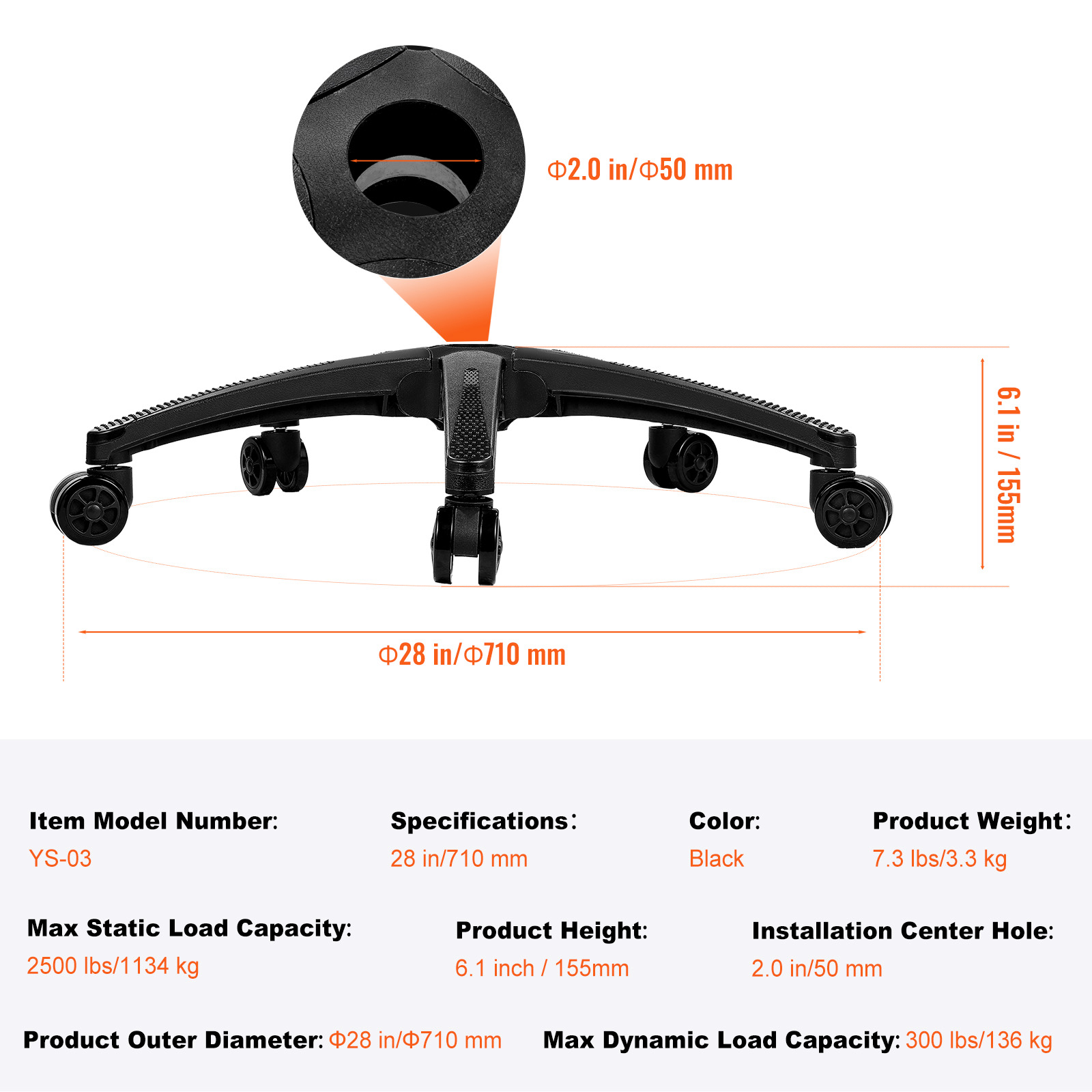 Office Chair Base Replacement 28" Swivel Chair Base 2500lbs Plastic/Metal - Picture 19 of 108