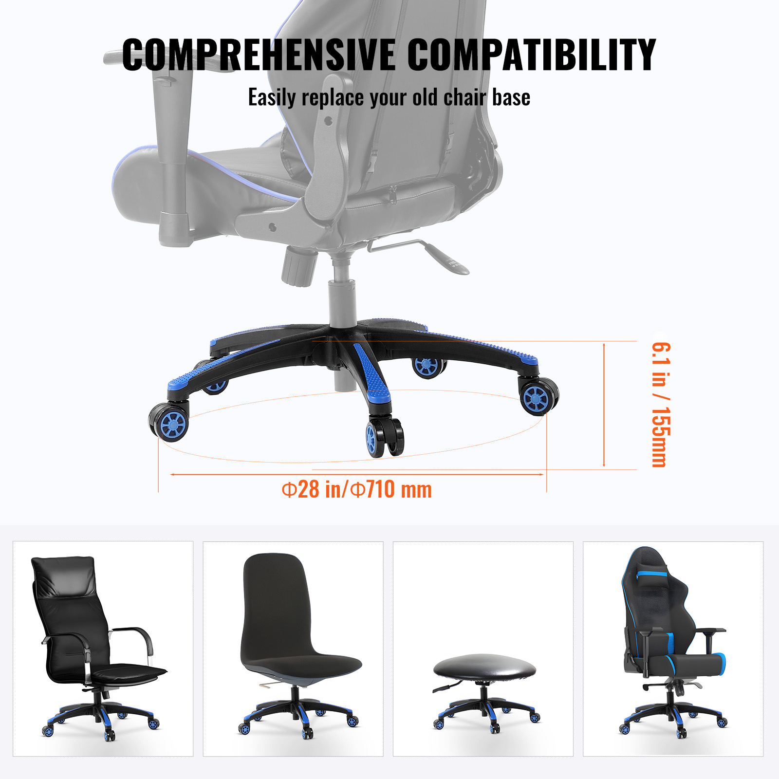Office Chair Base Replacement 28" Swivel Chair Base 2500lbs Plastic/Metal - Picture 65 of 108