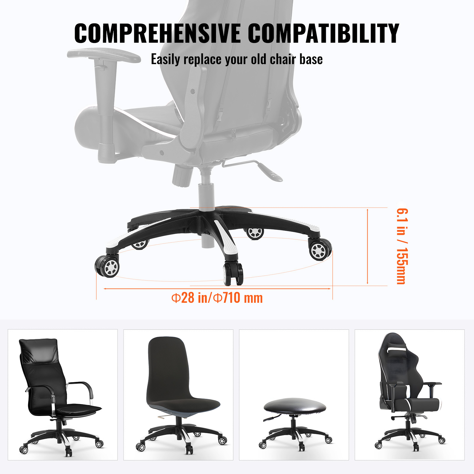 Office Chair Base Replacement 28" Swivel Chair Base 2500lbs Plastic/Metal - Picture 53 of 108
