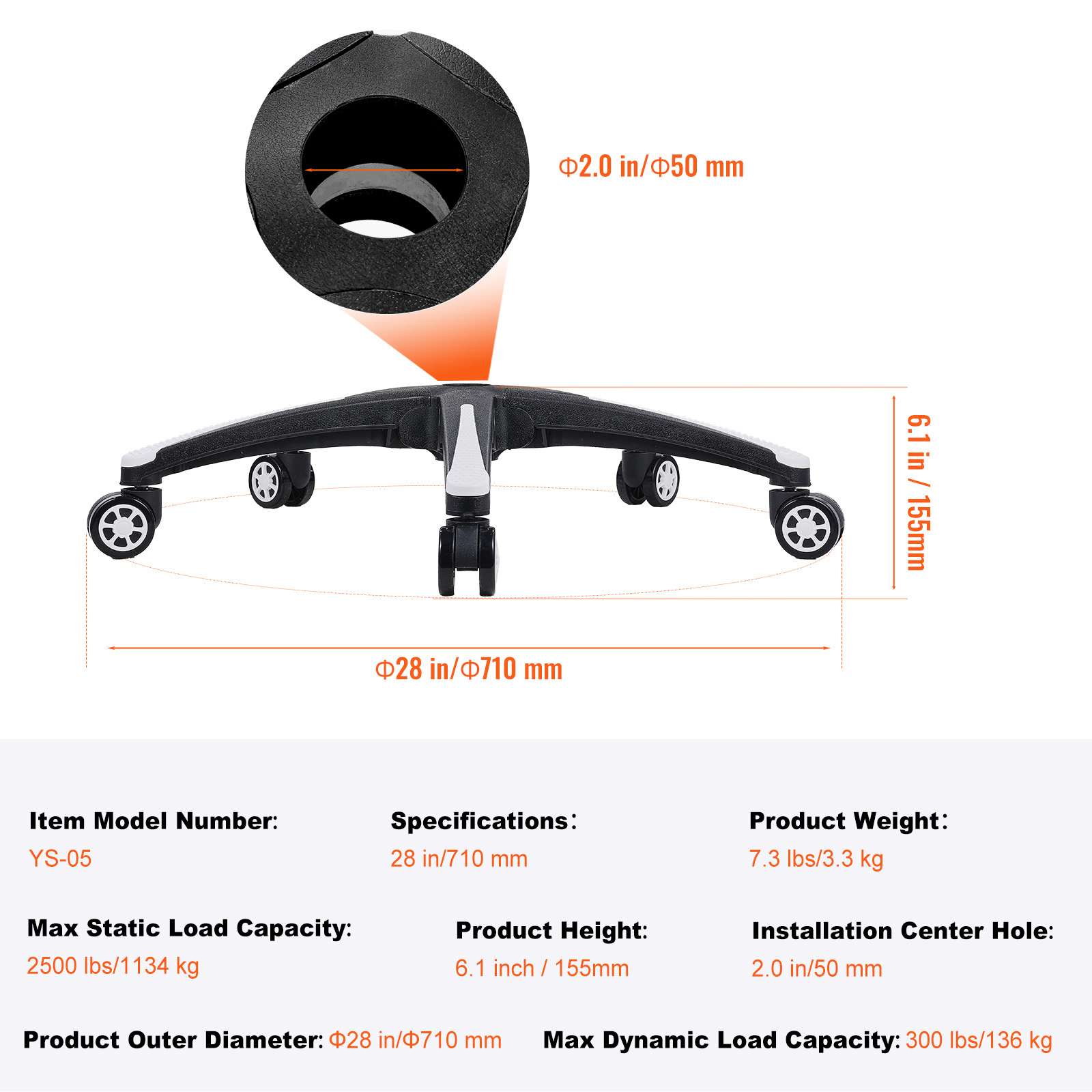 Office Chair Base Replacement 28" Swivel Chair Base 2500lbs Plastic/Metal - Picture 55 of 108